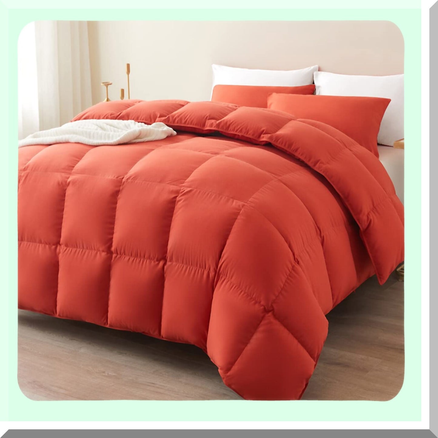 FluffyDreams Lightweight Queen Comforter - Breathable Down Alternative Duvet Insert with Box Stitched Design & 8 Corner Tabs - Reversible & Cozy Burnt Orange Bedding