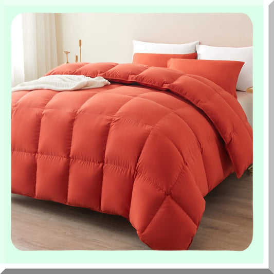 FluffyDreams Lightweight Queen Comforter - Breathable Down Alternative Duvet Insert with Box Stitched Design & 8 Corner Tabs - Reversible & Cozy Burnt Orange Bedding