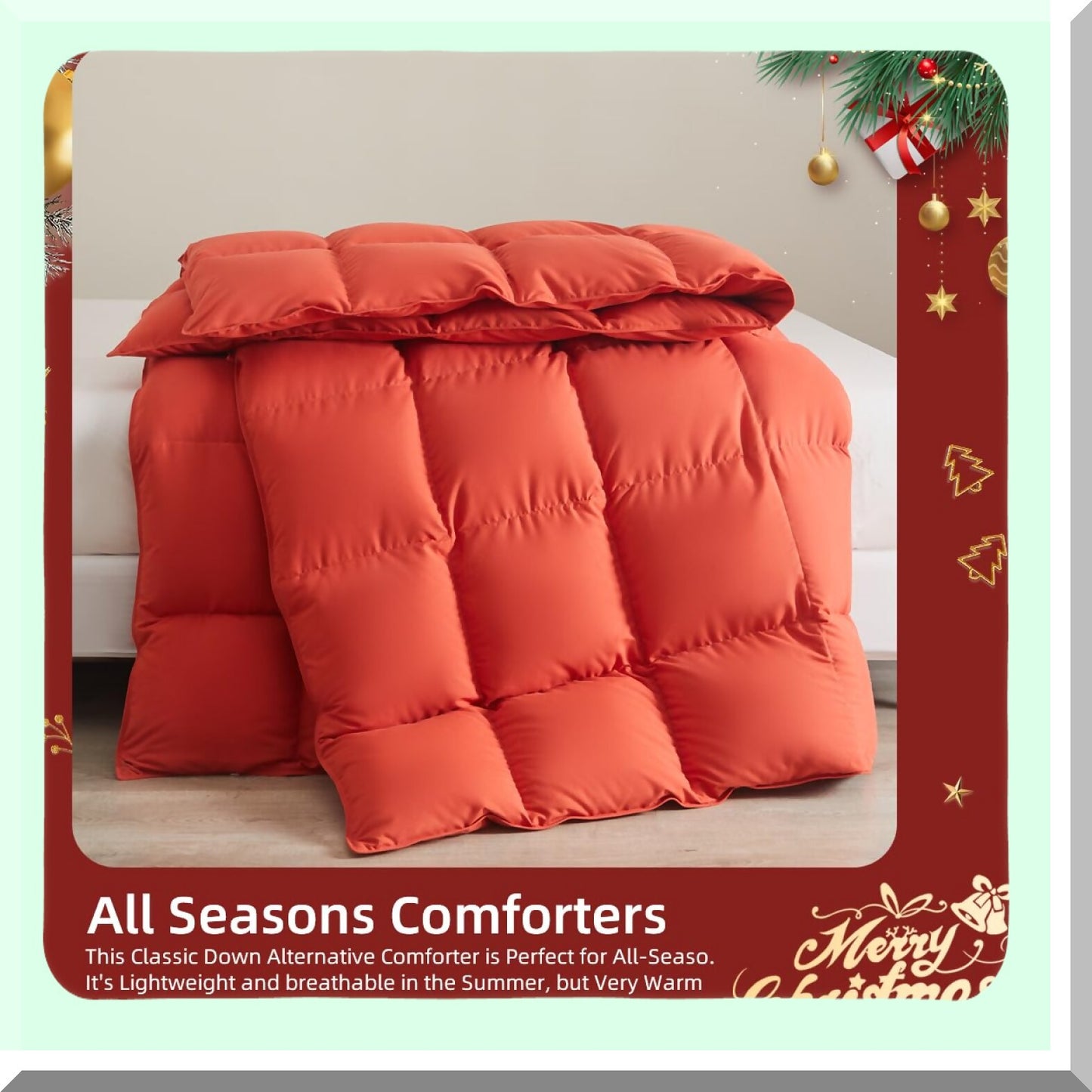 FluffyDreams Lightweight Queen Comforter - Breathable Down Alternative Duvet Insert with Box Stitched Design & 8 Corner Tabs - Reversible & Cozy Burnt Orange Bedding