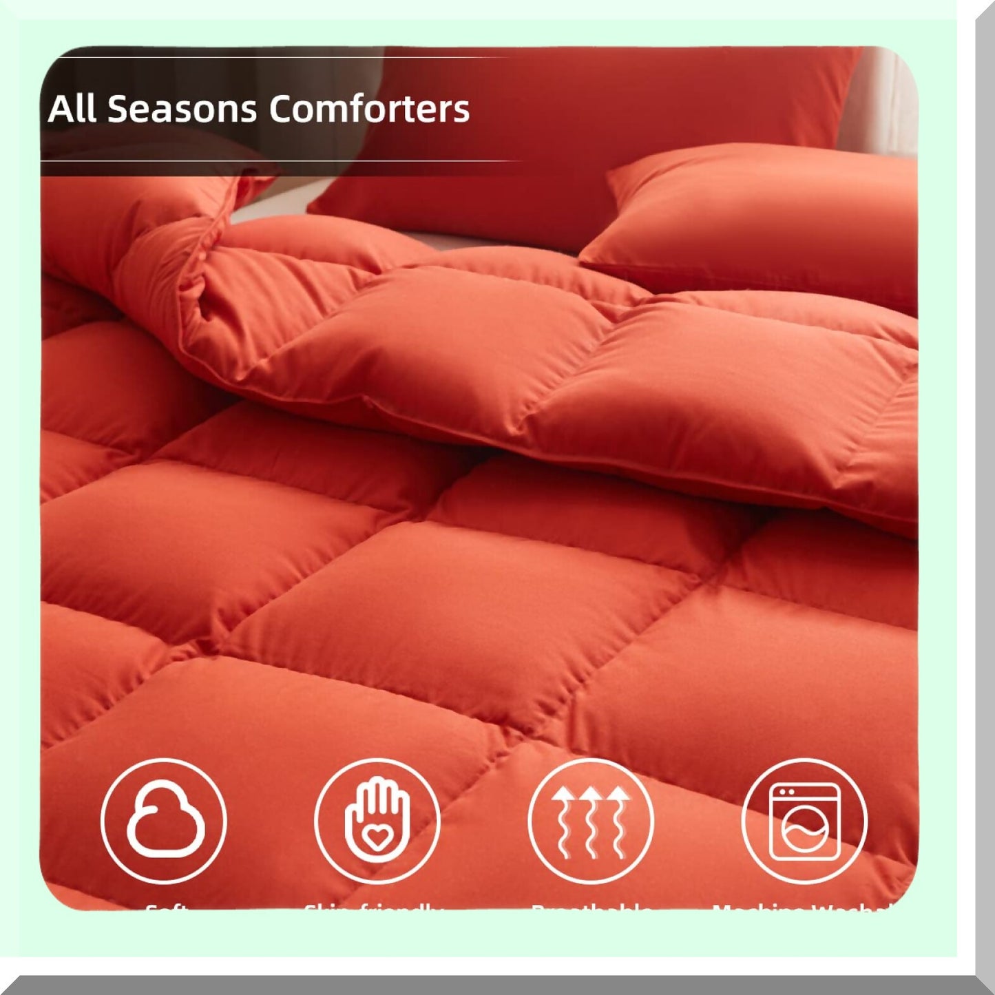 FluffyDreams Lightweight Queen Comforter - Breathable Down Alternative Duvet Insert with Box Stitched Design & 8 Corner Tabs - Reversible & Cozy Burnt Orange Bedding
