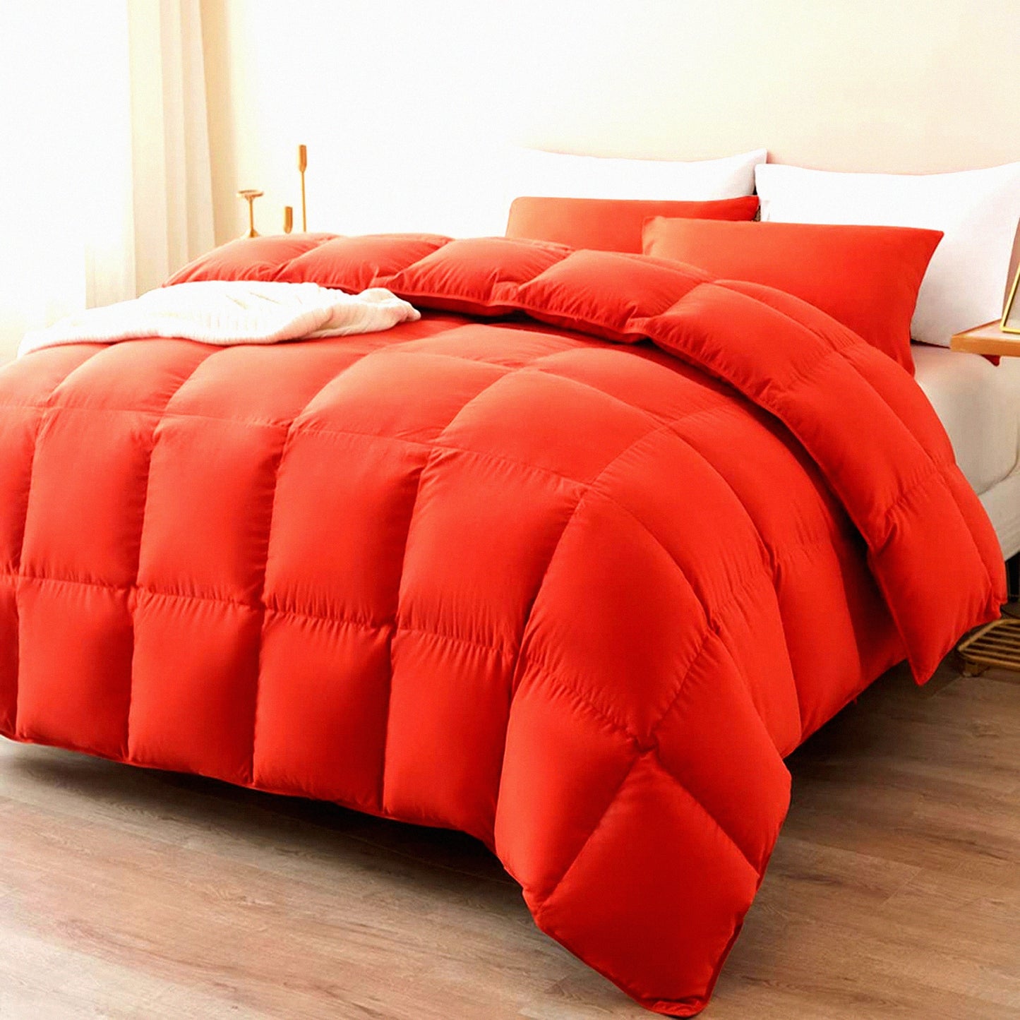 FluffyDreams Lightweight Queen Comforter - Breathable Down Alternative Duvet Insert with Box Stitched Design & 8 Corner Tabs - Reversible & Cozy Burnt Orange Bedding