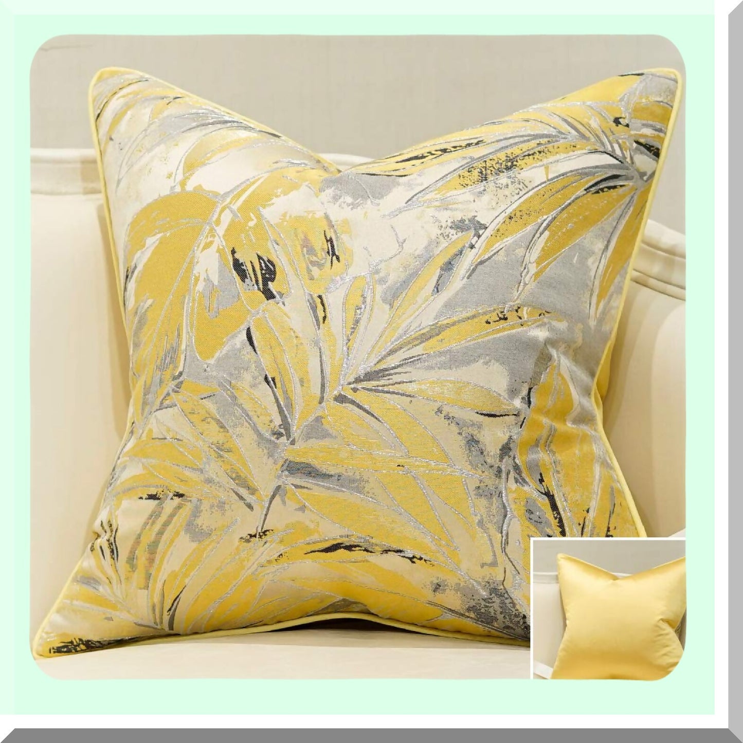 Feather Jacquard Square Cushion Cover - Modern Yellow Throw Pillow Case for Couch Sofa - High Precision Home Decoration - 20 X 20 Inches