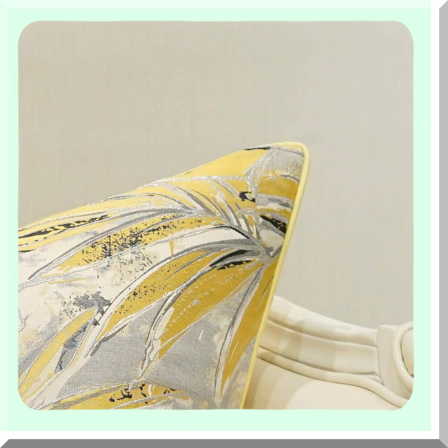 Feather Jacquard Square Cushion Cover - Modern Yellow Throw Pillow Case for Couch Sofa - High Precision Home Decoration - 20 X 20 Inches