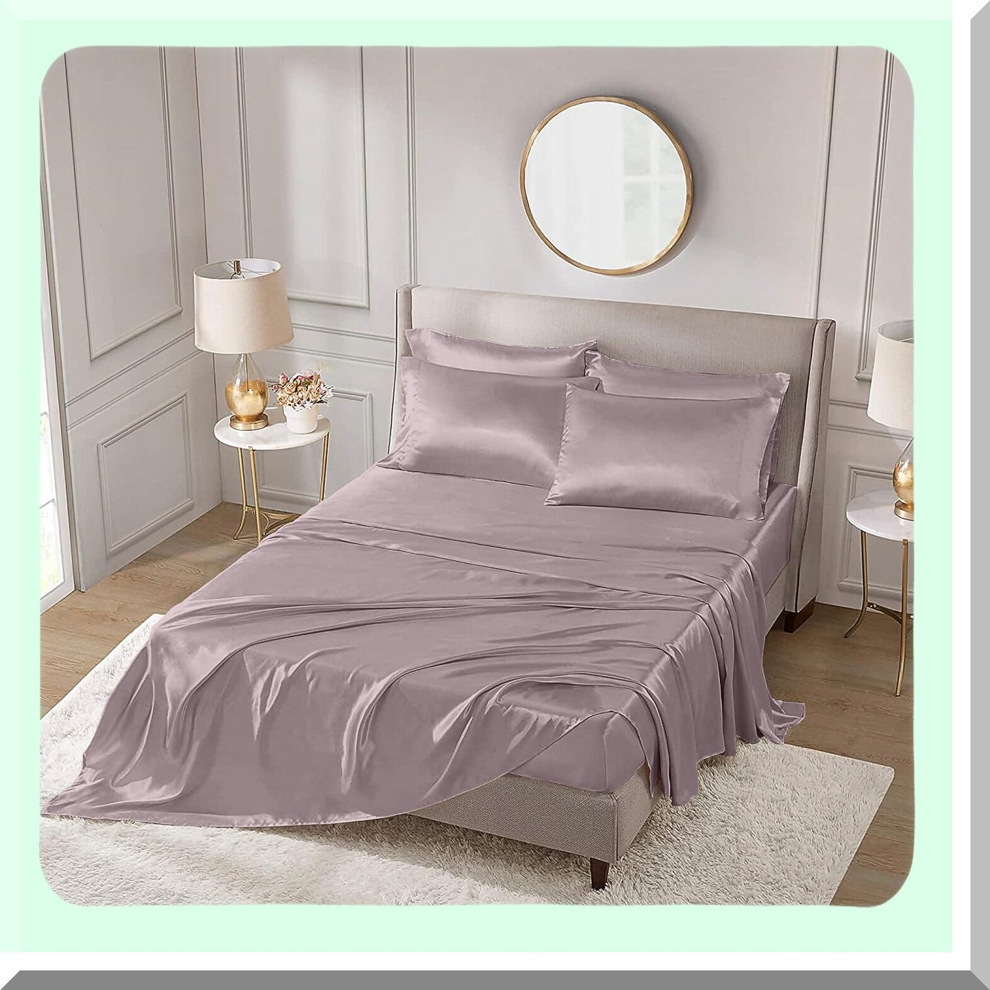 CoolBreeze Tencel 4-Piece Bed Sheet Set - Soft & Durable 300TC Cooling Sheets with Flat & Fitted Sheets + 2 Pillowcases - Natural Queen Size Bedding