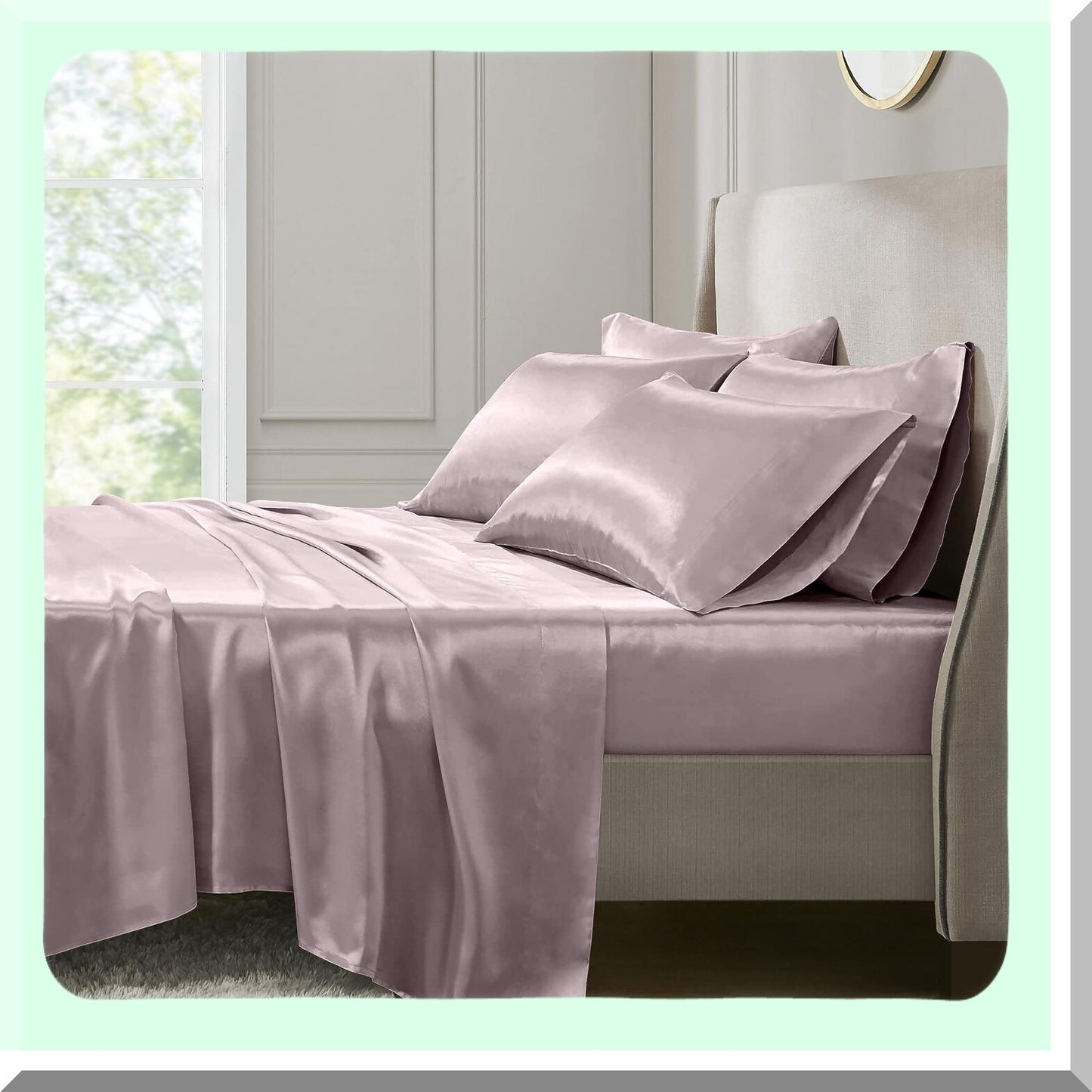 CoolBreeze Tencel 4-Piece Bed Sheet Set - Soft & Durable 300TC Cooling Sheets with Flat & Fitted Sheets + 2 Pillowcases - Natural Queen Size Bedding