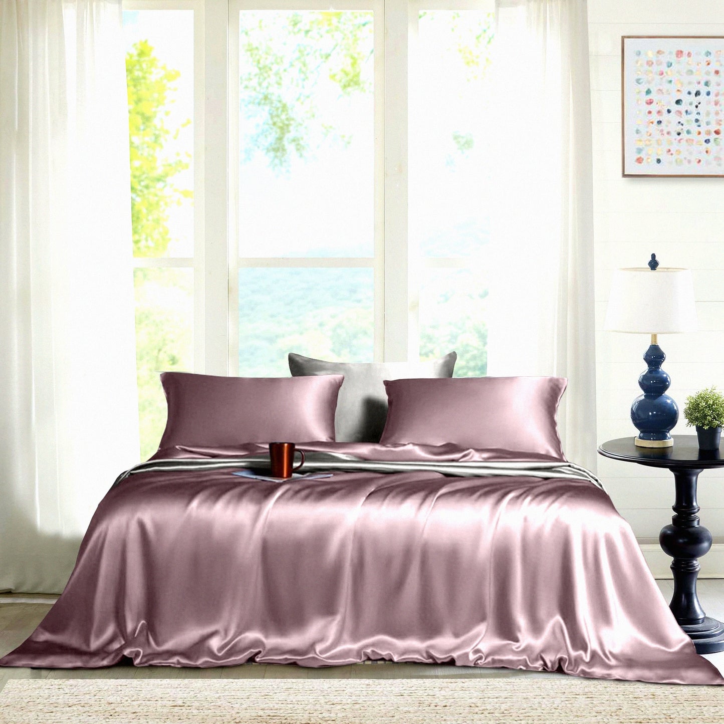 CoolBreeze Tencel 4-Piece Bed Sheet Set - Soft & Durable 300TC Cooling Sheets with Flat & Fitted Sheets + 2 Pillowcases - Natural Queen Size Bedding