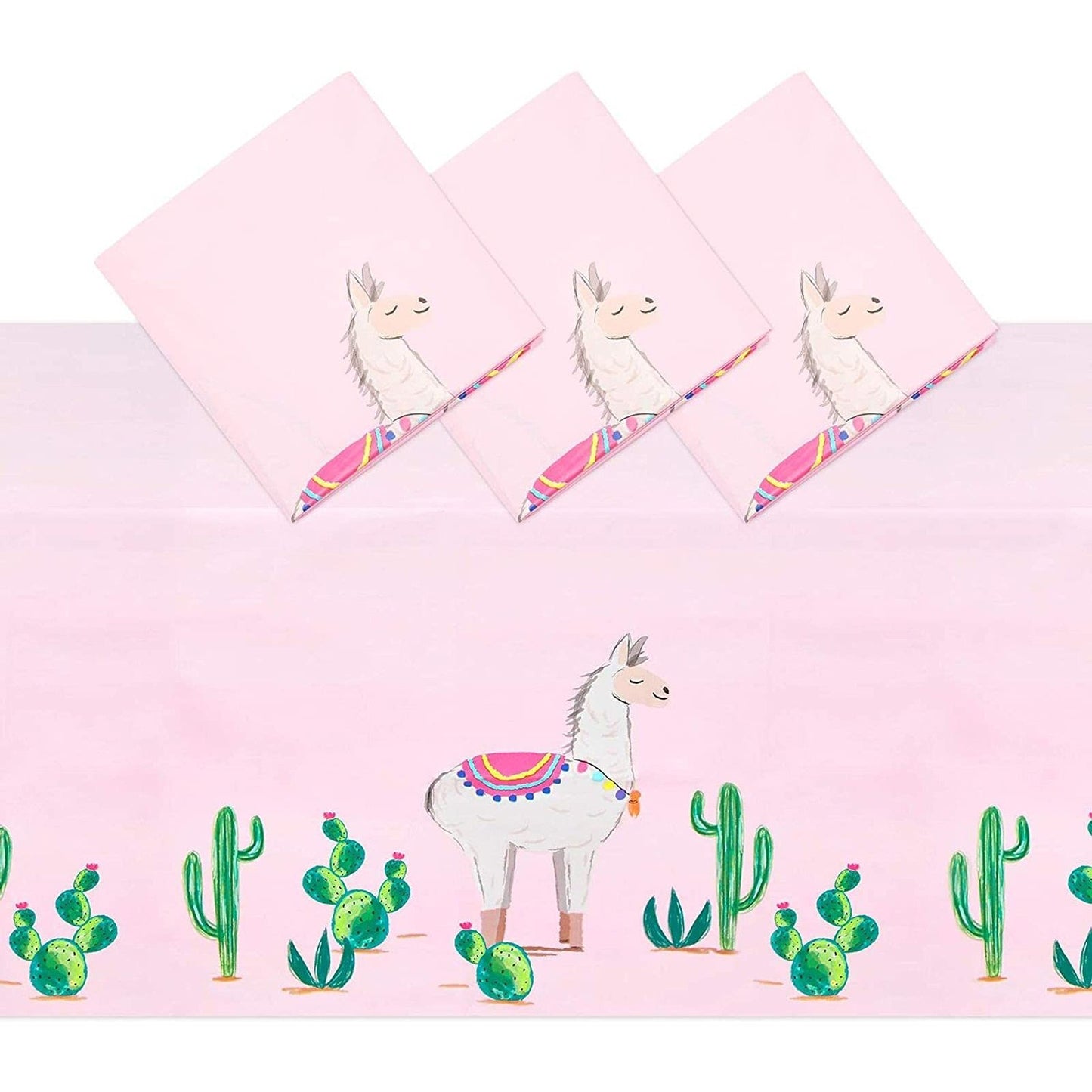 Pink Plastic Tablecloths for Llama Birthday Party (3 Pack)