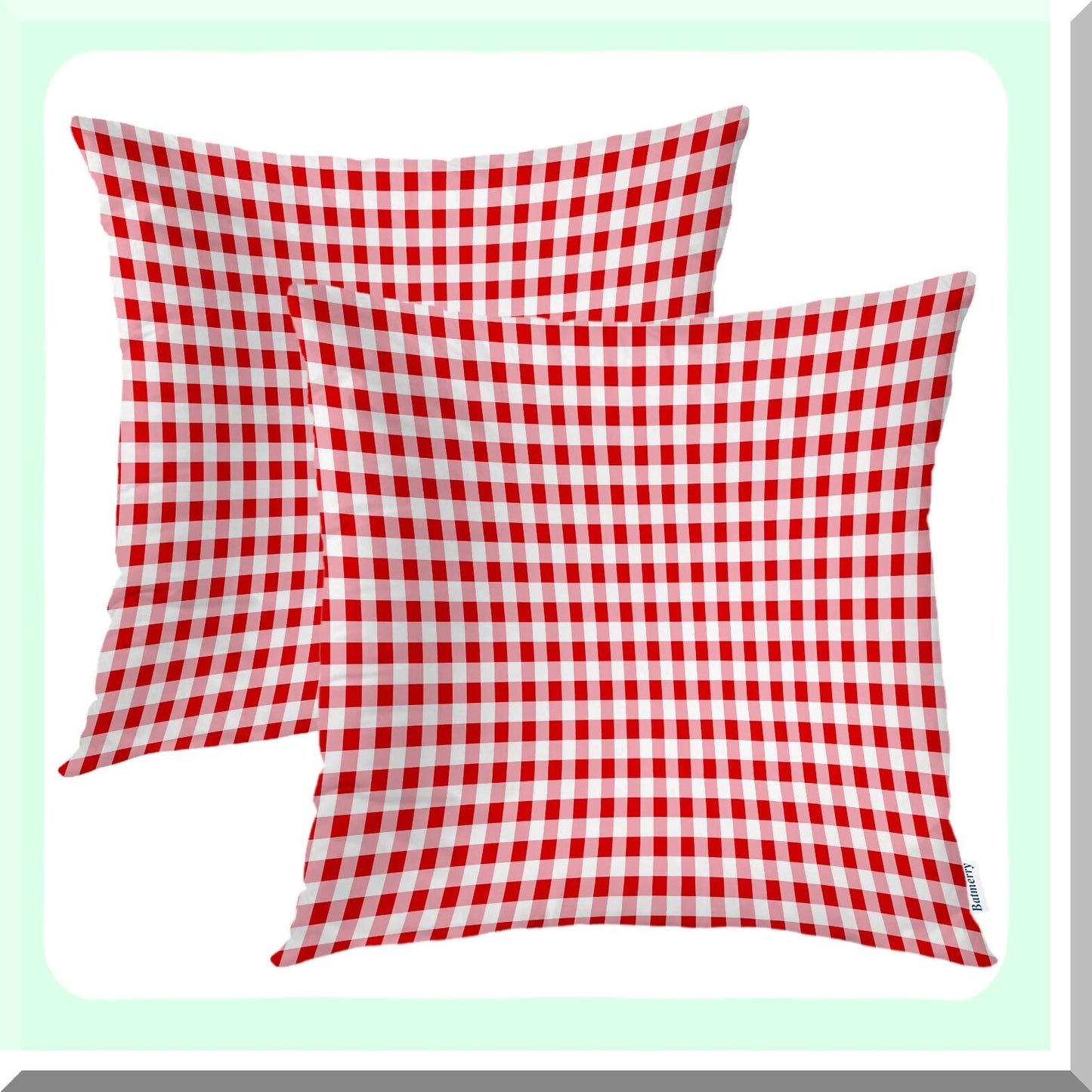 Red Checker Gingham Throw Pillow Set - 18x18 Inch Double Sided Decorative Covers - Set of 2 Checked Pattern Cases