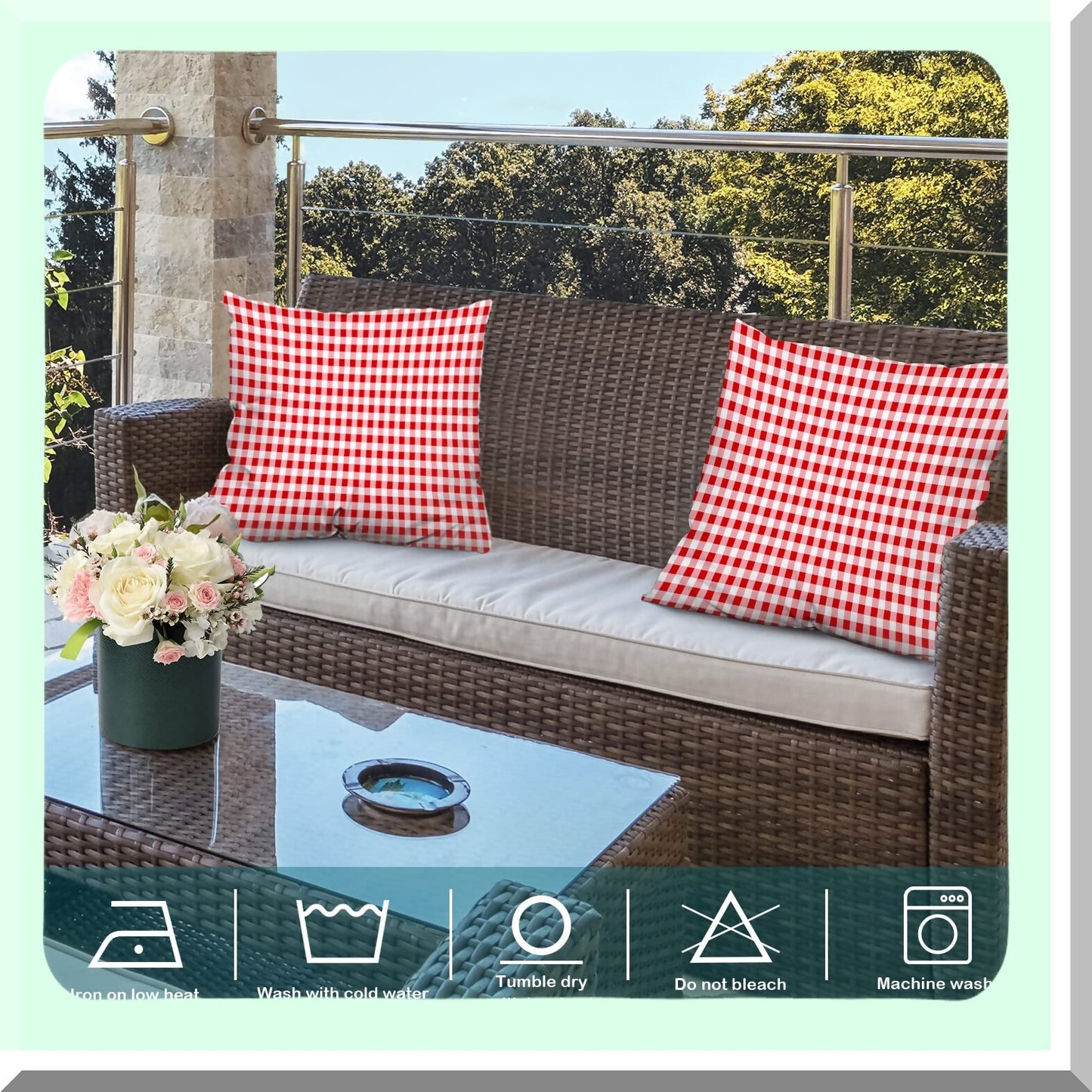 Red Checker Gingham Throw Pillow Set - 18x18 Inch Double Sided Decorative Covers - Set of 2 Checked Pattern Cases