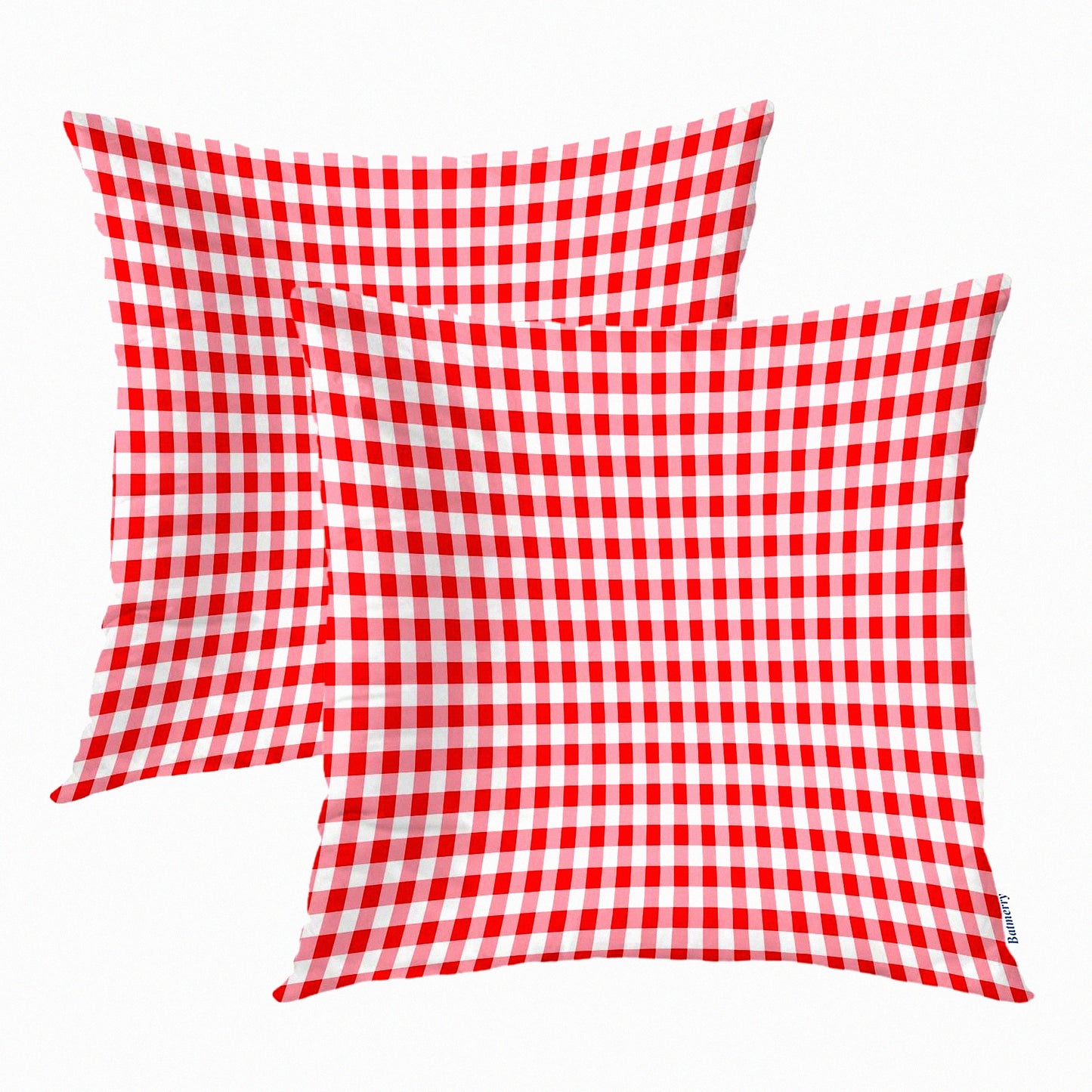 Red Checker Gingham Throw Pillow Set - 18x18 Inch Double Sided Decorative Covers - Set of 2 Checked Pattern Cases