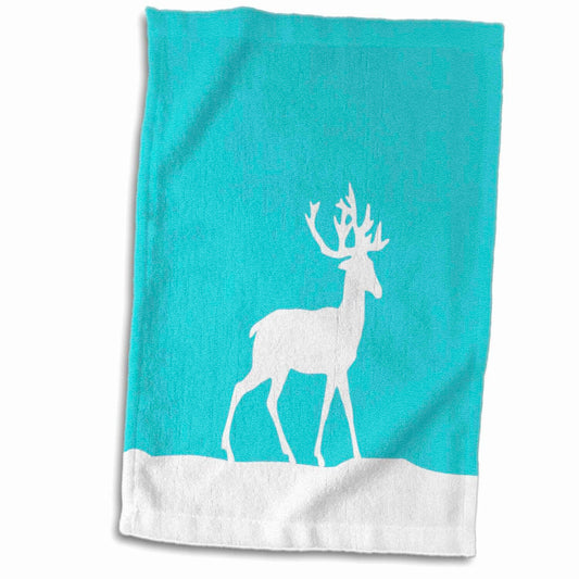 3D Rose Ice Blue Reindeer Snow White Deer Towel 15x22