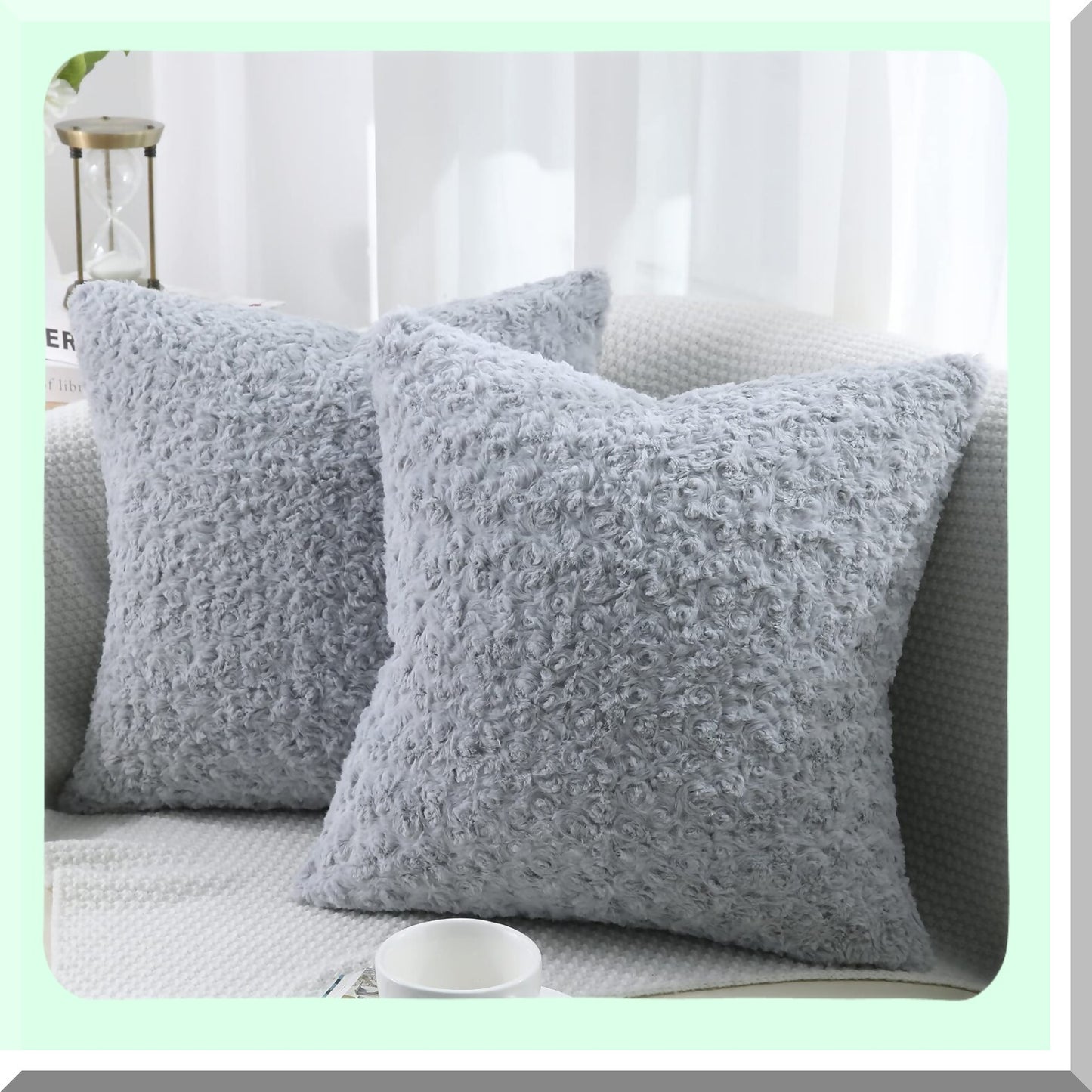 RoseDream 3D Grey Pillow Covers - Set of 2 | 18x18 Inch Fluffy Decorative Cushion Covers for Couch, Bed, Sofa | Soft Rose Pattern Design