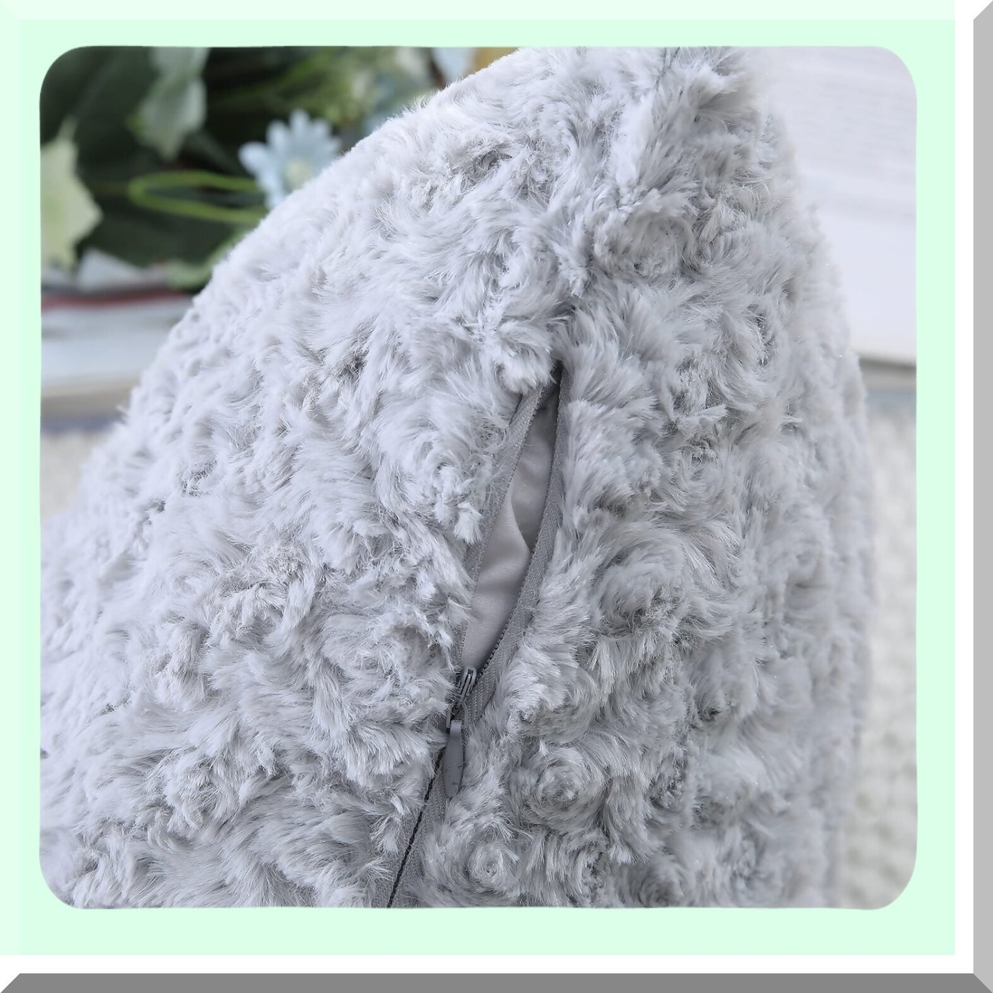 RoseDream 3D Grey Pillow Covers - Set of 2 | 18x18 Inch Fluffy Decorative Cushion Covers for Couch, Bed, Sofa | Soft Rose Pattern Design