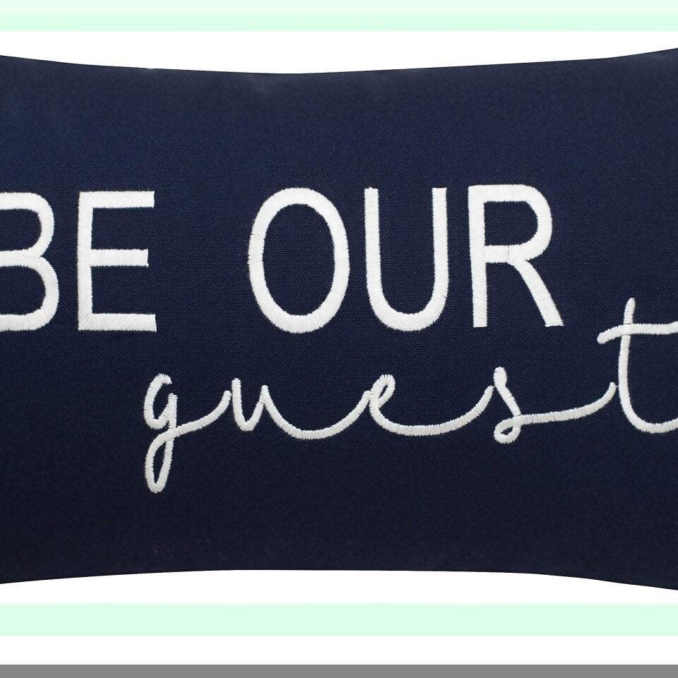 Navy Blue Entryway Guestroom Lumbar Pillow Cover - 12x20 Inches - Decorative Accent for Living Room - Embroidered Be Our Guest