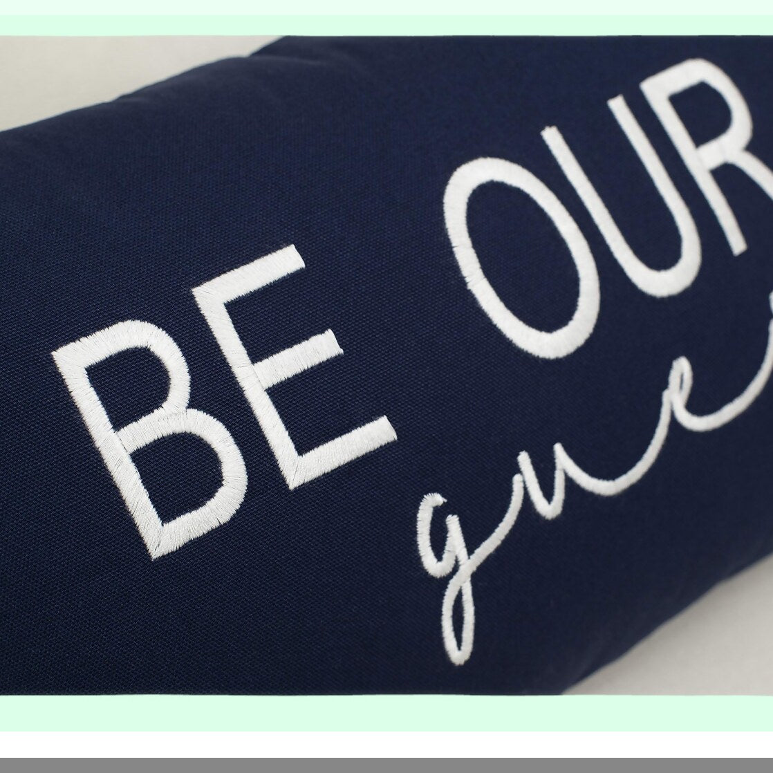 Navy Blue Entryway Guestroom Lumbar Pillow Cover - 12x20 Inches - Decorative Accent for Living Room - Embroidered Be Our Guest