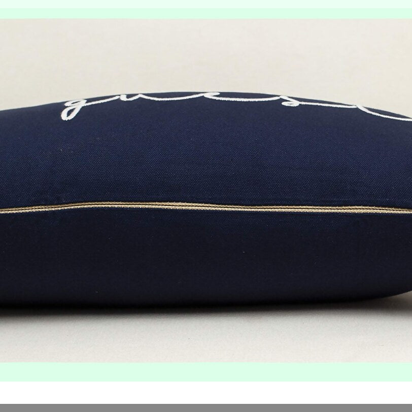 Navy Blue Entryway Guestroom Lumbar Pillow Cover - 12x20 Inches - Decorative Accent for Living Room - Embroidered Be Our Guest