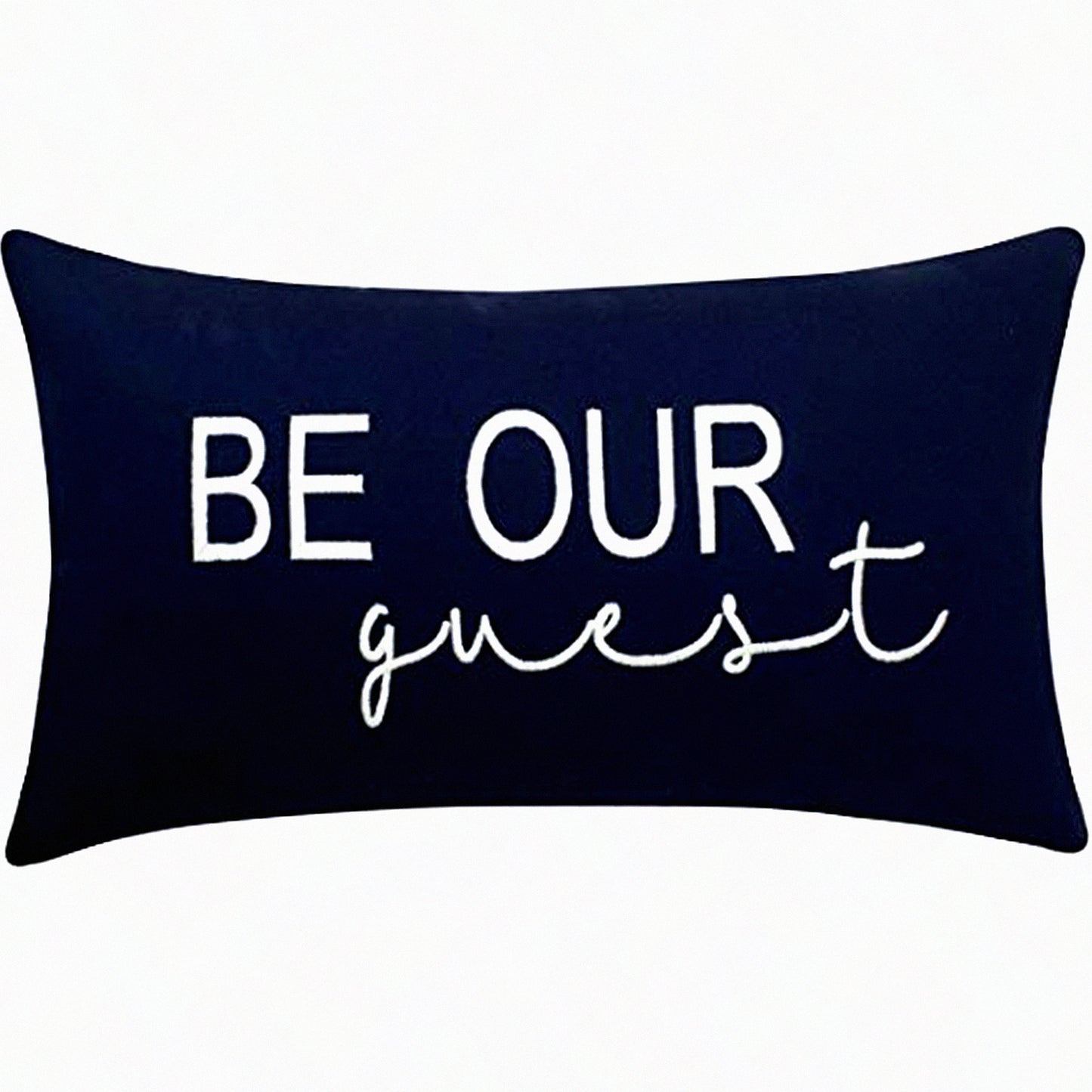 Navy Blue Entryway Guestroom Lumbar Pillow Cover - 12x20 Inches - Decorative Accent for Living Room - Embroidered Be Our Guest