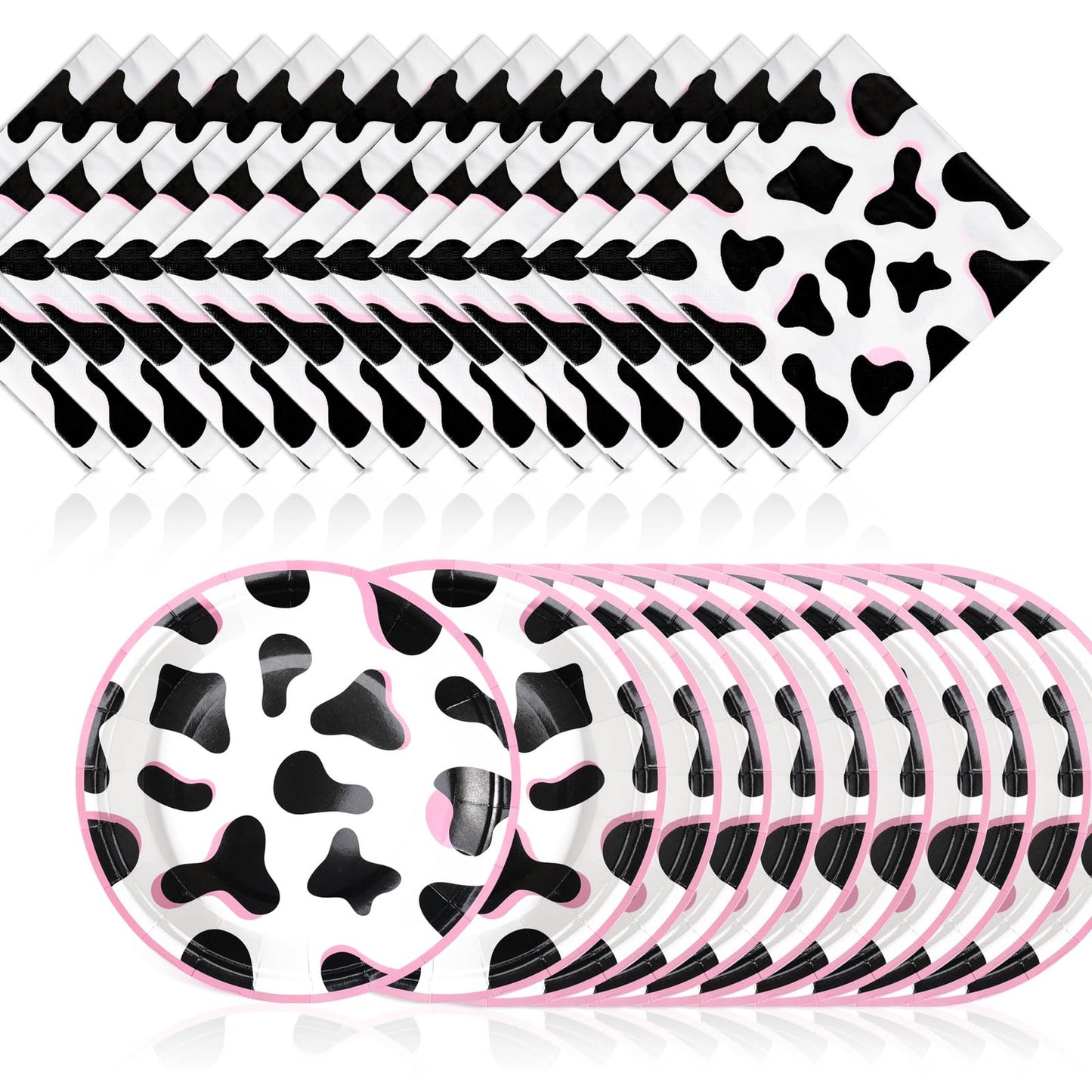 Cow Print Party Pack - Plates & Napkins Set for Cow Theme Birthday Decorations - Black & Pink Cow Print Supplies for Birthday Celebration