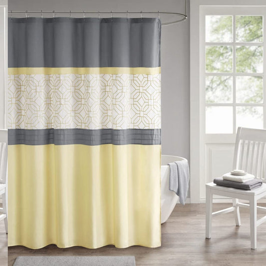 Geometric Embroidered Shower Curtain 72x72 Yellow/Grey