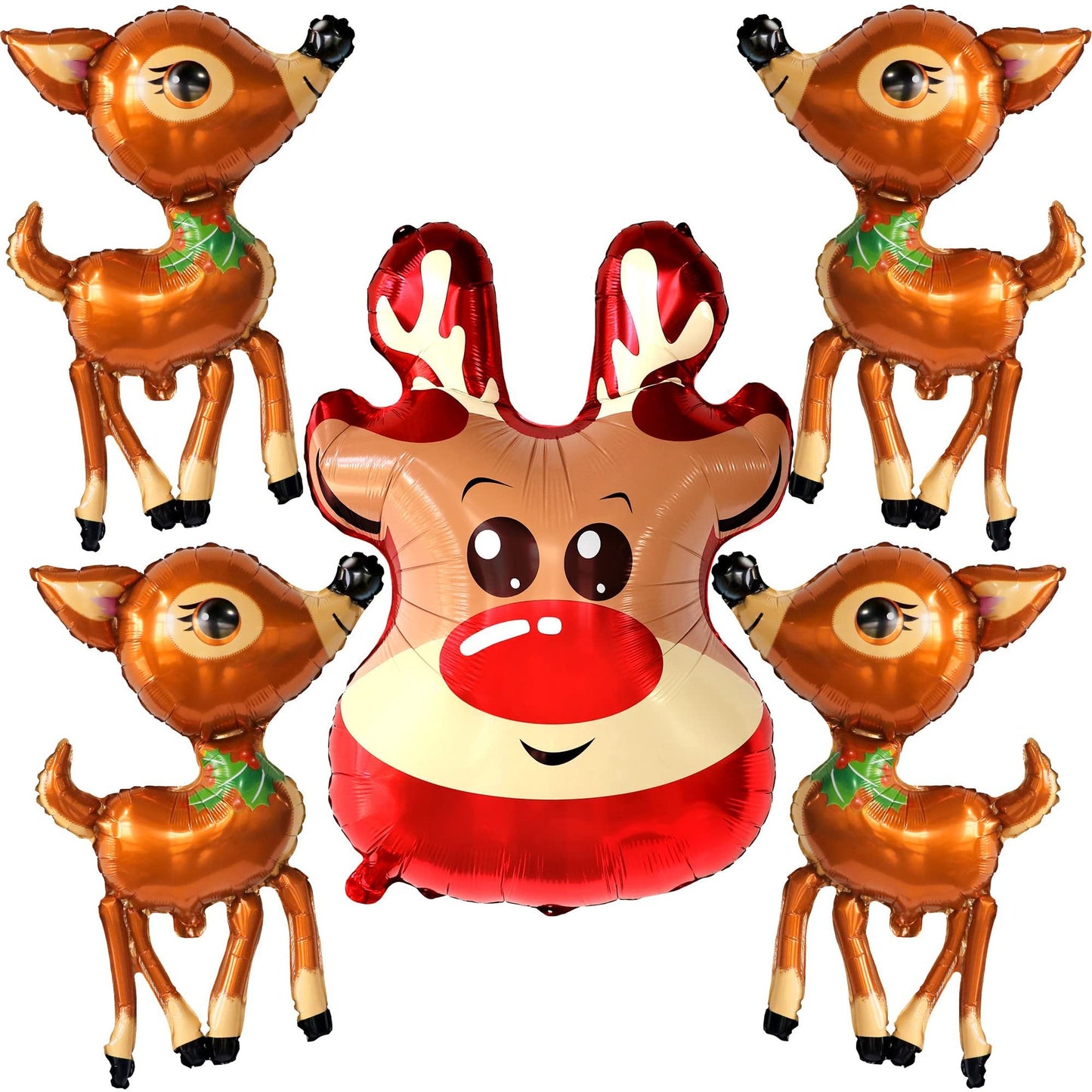 Festive Reindeer Party Pack - 5 Large Reindeer Balloons for Holiday Decorations and Merry Celebrations