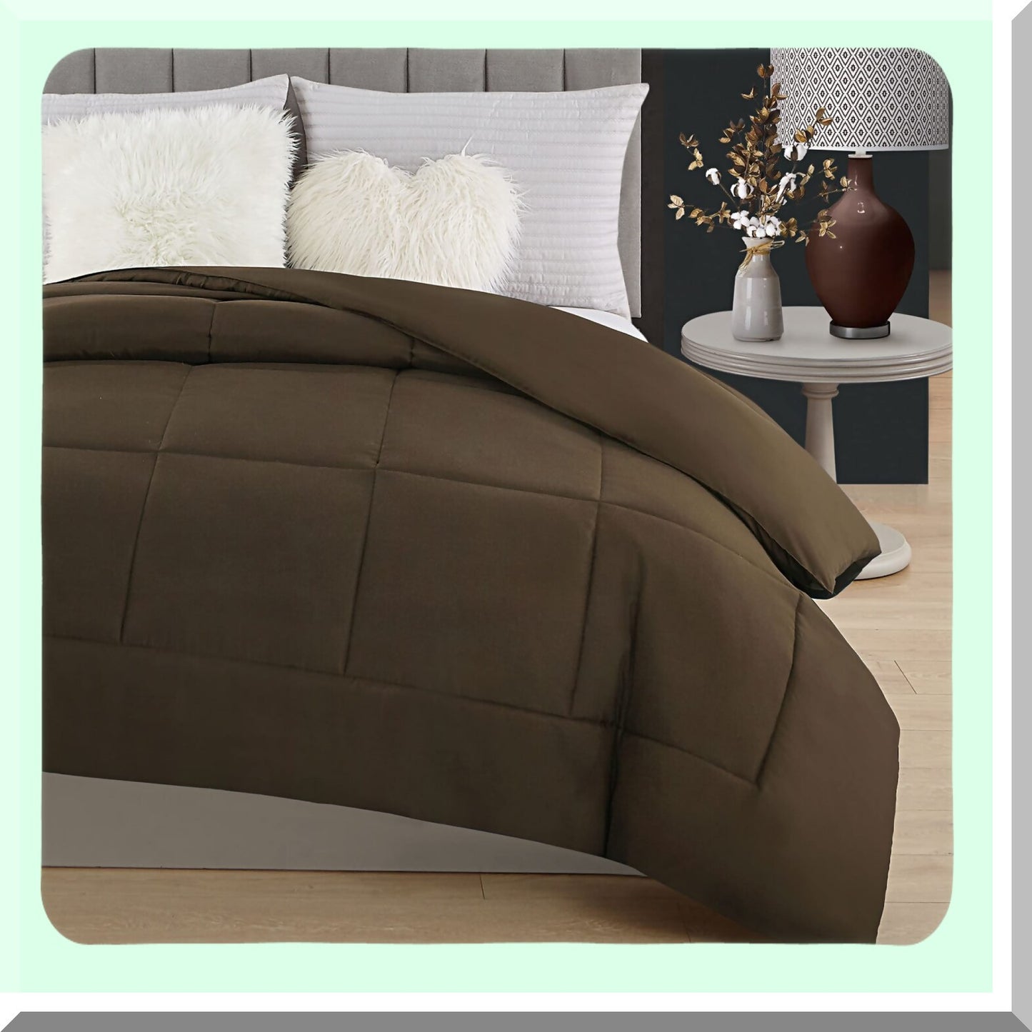 Luxury Soft Microfiber Down Alternative Comforter - All Season Double Fill Full Bedding Comforter - Chocolate - 1-Piece Duver Insert