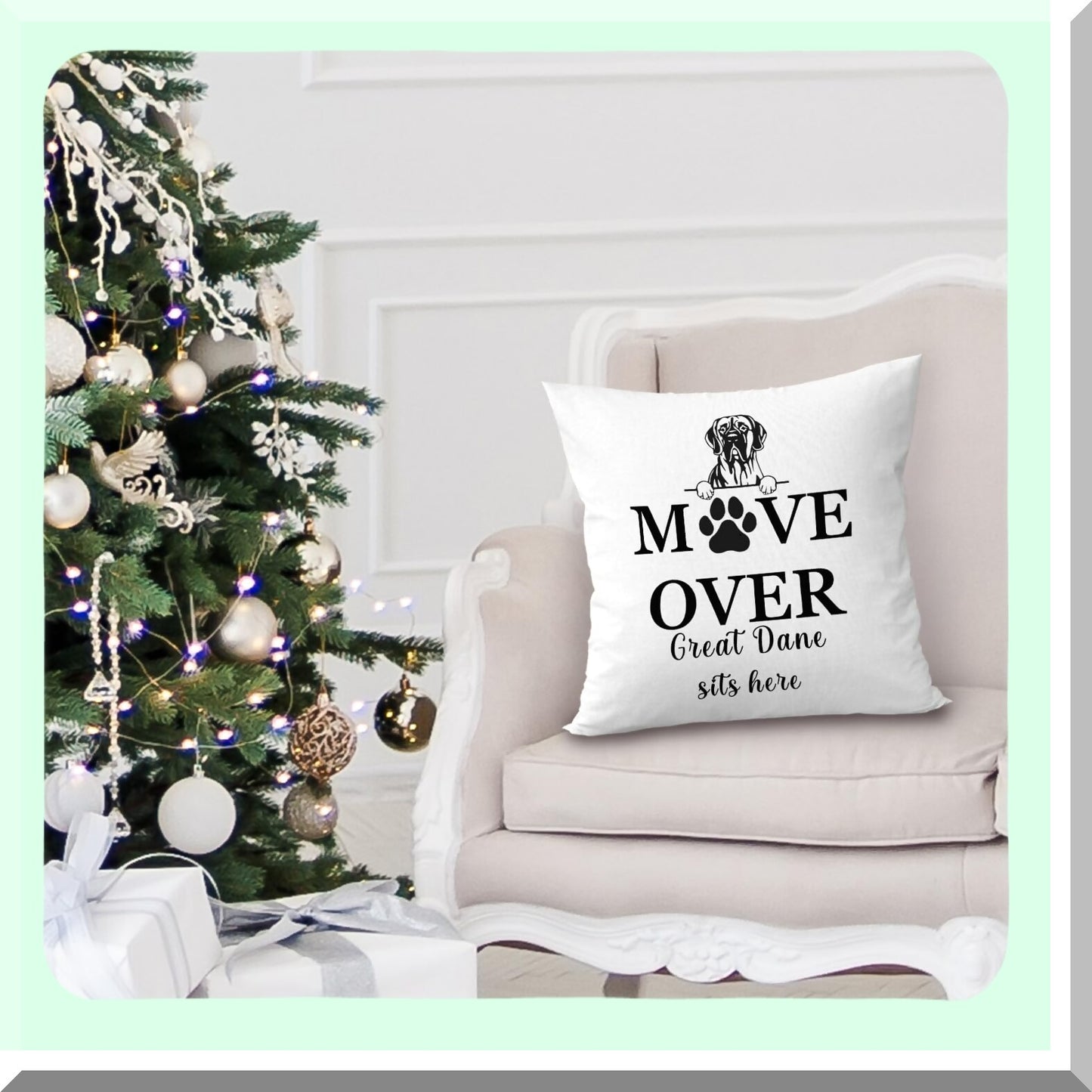 Funny Great Dane Sit Here Pillow Covers - 18x18 Dog Pillowcases for Great Dane Lovers. Great Dane Home Decor Gifts for Funny Dog Owners.