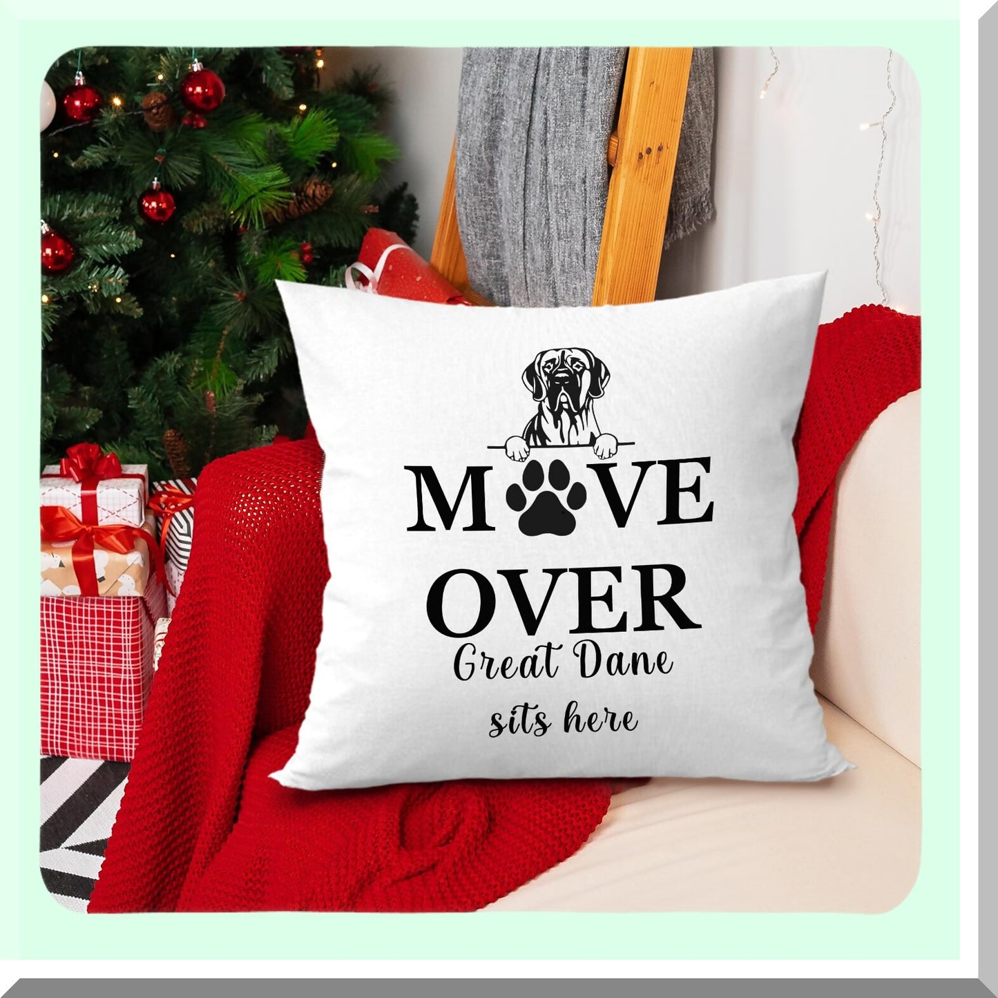 Funny Great Dane Sit Here Pillow Covers - 18x18 Dog Pillowcases for Great Dane Lovers. Great Dane Home Decor Gifts for Funny Dog Owners.