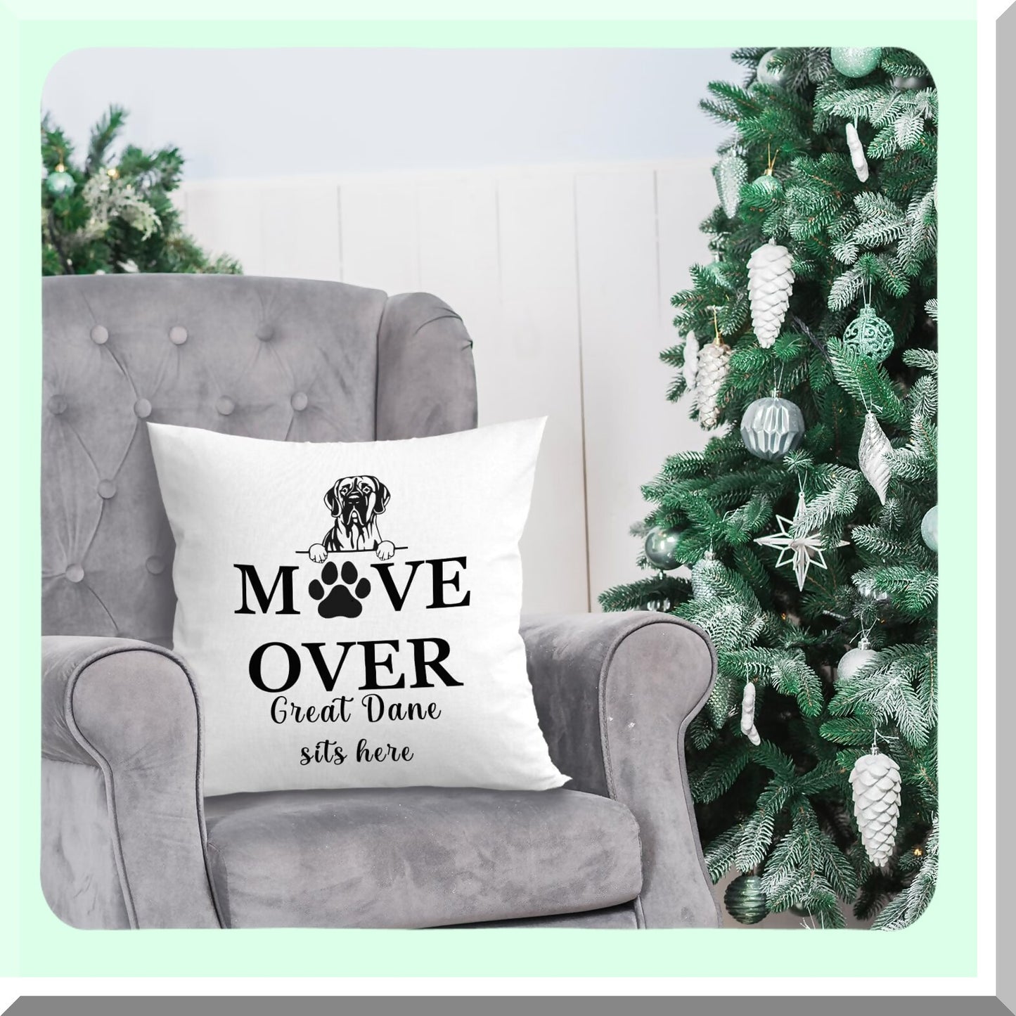 Funny Great Dane Sit Here Pillow Covers - 18x18 Dog Pillowcases for Great Dane Lovers. Great Dane Home Decor Gifts for Funny Dog Owners.