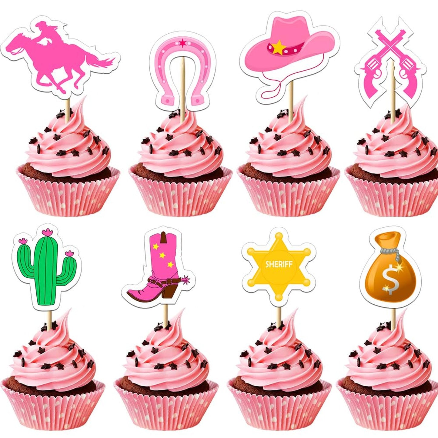Cowgirl Cutie Cake Toppers - Set of 32 Cowgirl Birthday Party Decorations with Horse, Cactus, Hat, and Boot Designs. Perfect for Cowgirl Baby Showers!