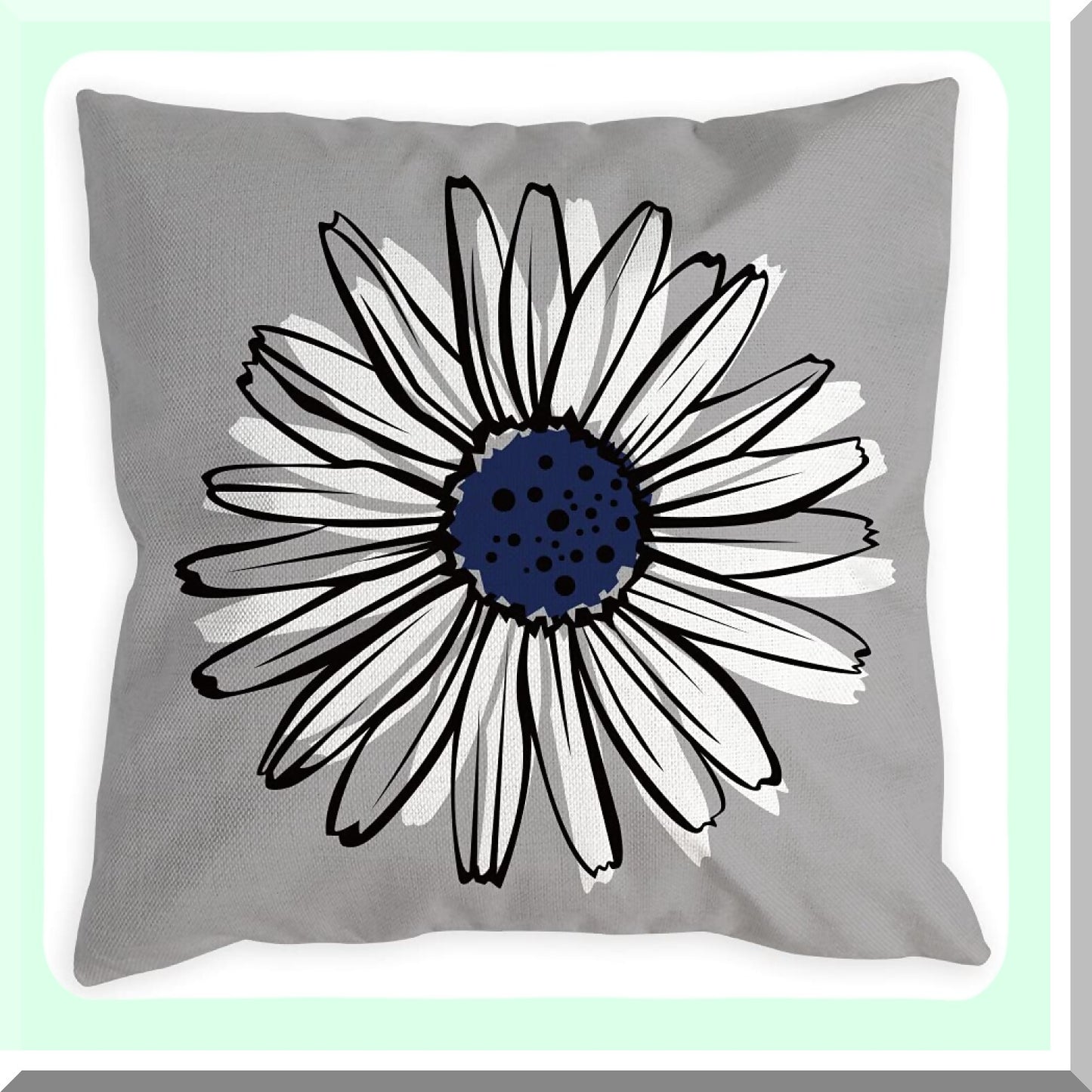 Daisy Blue Grey Pillow Set - Modern Decorative Throw Covers 18x18 for Couch & Living Room - Cushion Bed & Outdoor Navy Gray Home Decor Case