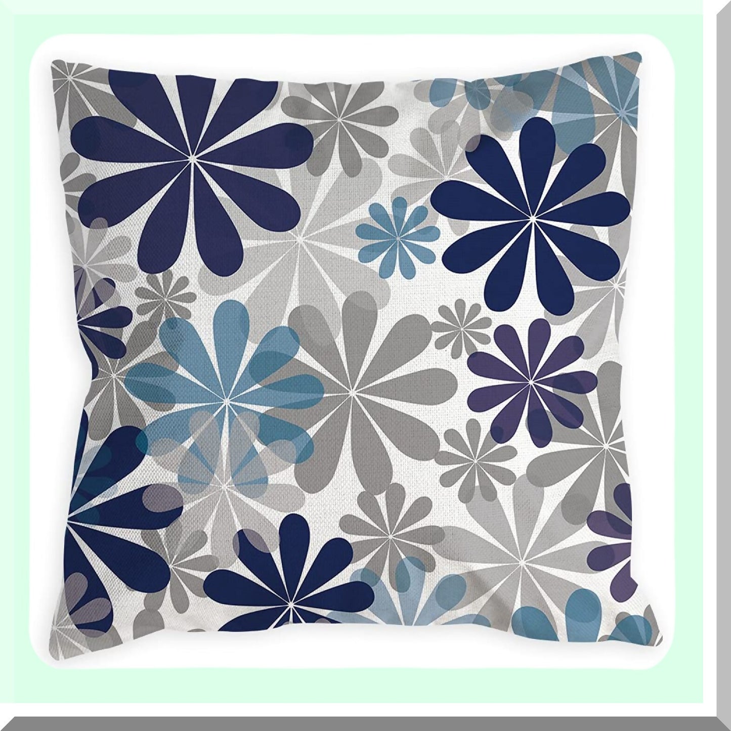 Daisy Blue Grey Pillow Set - Modern Decorative Throw Covers 18x18 for Couch & Living Room - Cushion Bed & Outdoor Navy Gray Home Decor Case