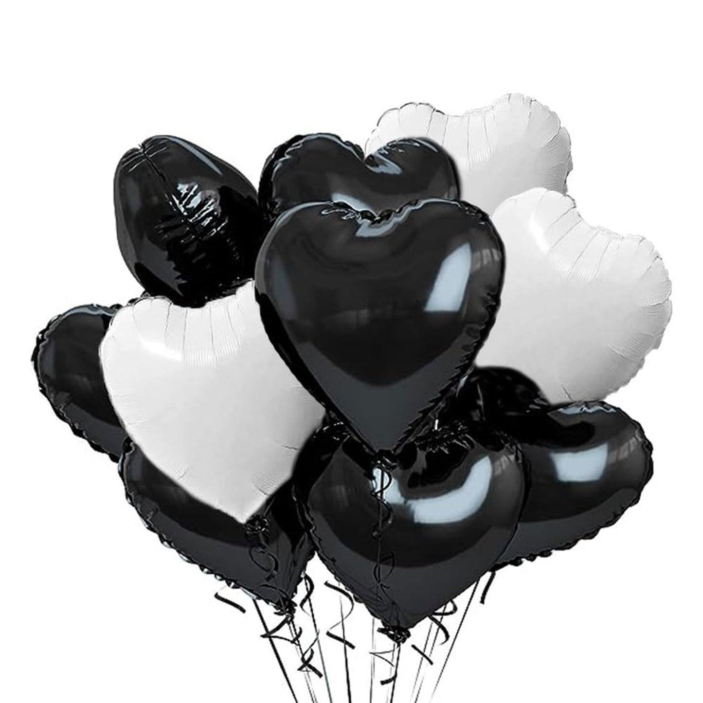 Heartbeat Balloon Set - 20pcs Black White Heart Mylar Balloons, 18inch for Birthday, Wedding, Baby Shower, Engagement, Valentine's Day Party