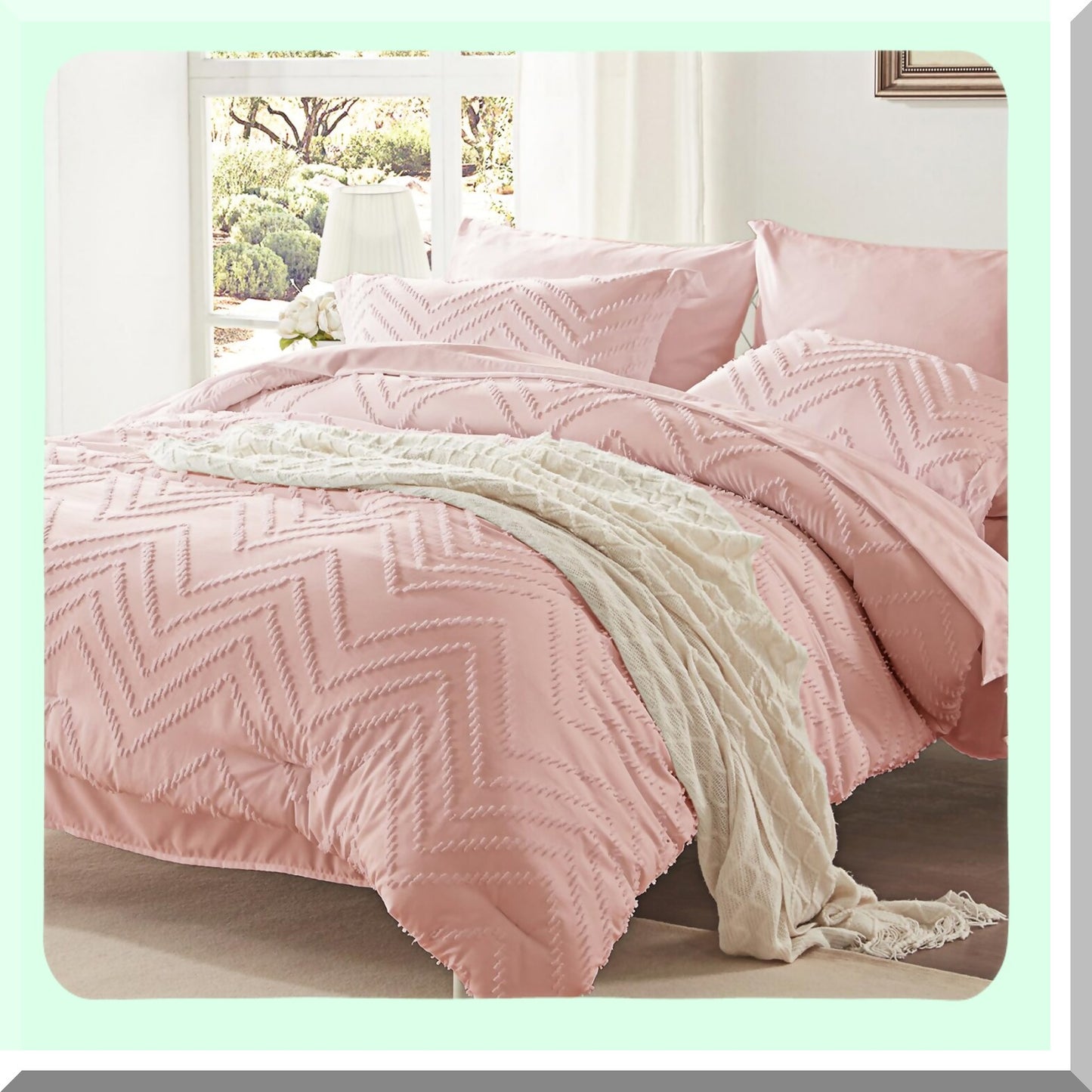 Pink Bliss Comforter Set - 7 Piece Bed in a Bag with Tufted Comforter, Sheets, and Pillowcases - All Season Bedding Collection for Ultimate Comfort and Style