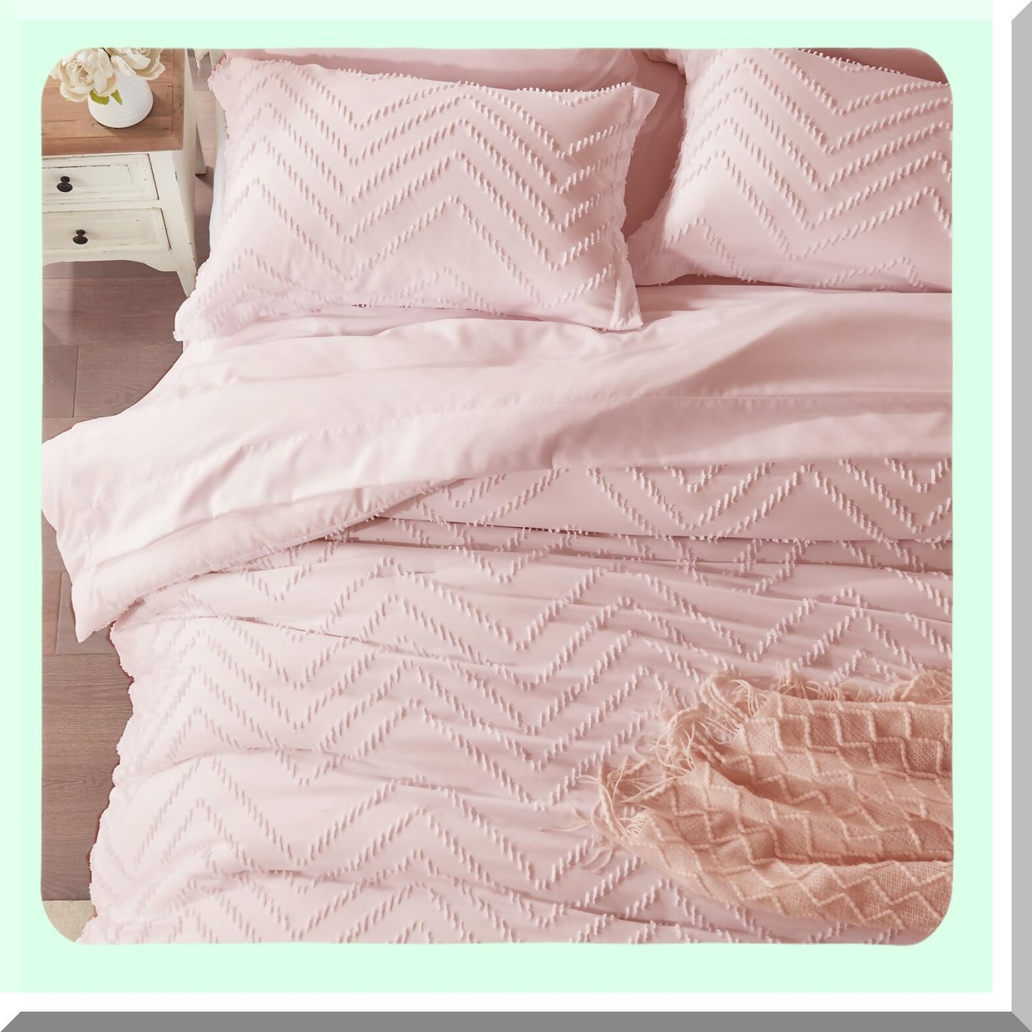 Pink Bliss Comforter Set - 7 Piece Bed in a Bag with Tufted Comforter, Sheets, and Pillowcases - All Season Bedding Collection for Ultimate Comfort and Style