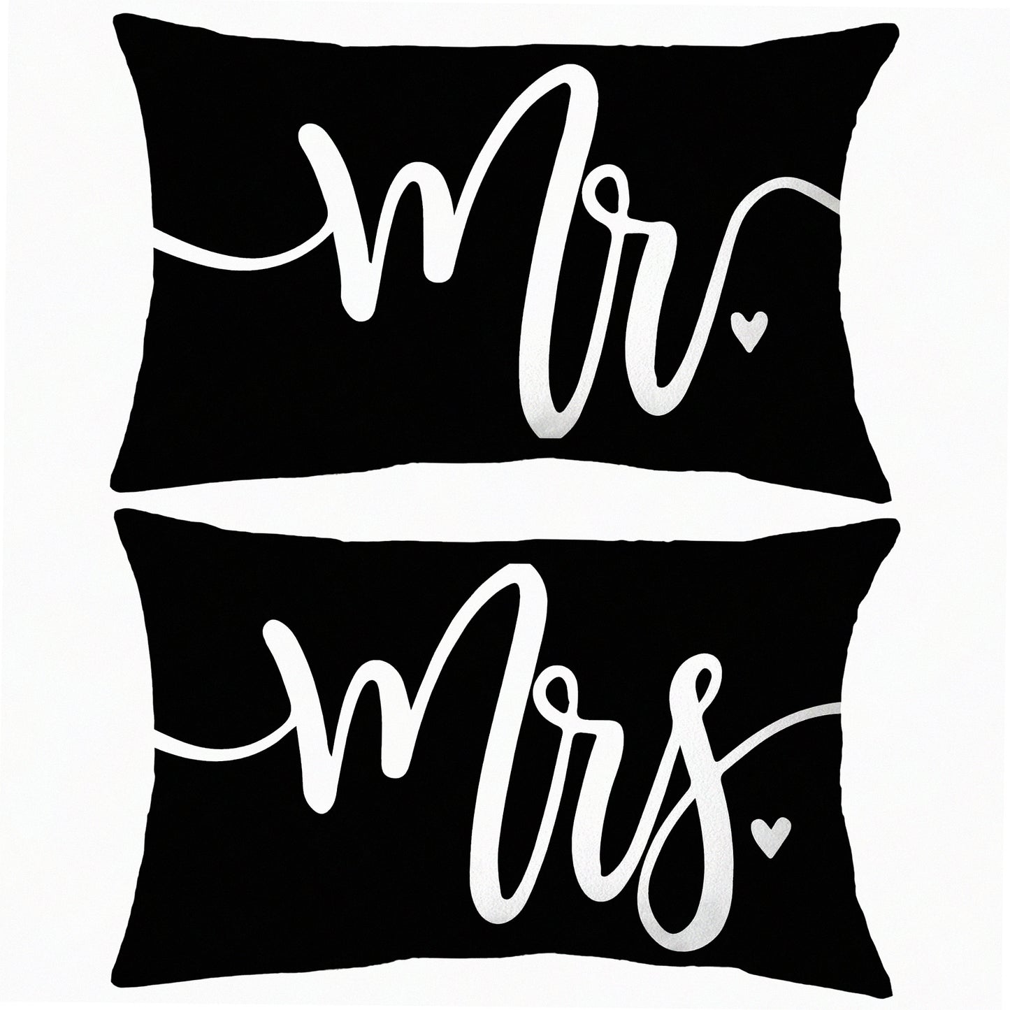 Funny Couple Cushion Cover Set - 12x20 Inch Home Decor Gift for Couples - Black Wedding Pillow Case Pair - Mr. and Mrs. Gift Ideas