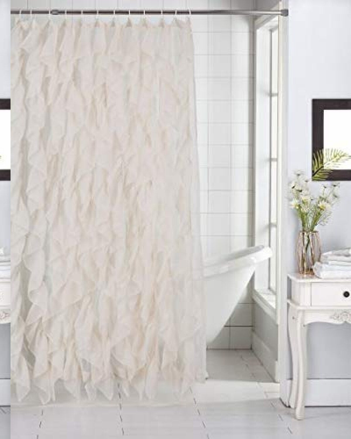 Shabby Chic Ruffled Sheer Shower Curtain Ivory 70" x 72"