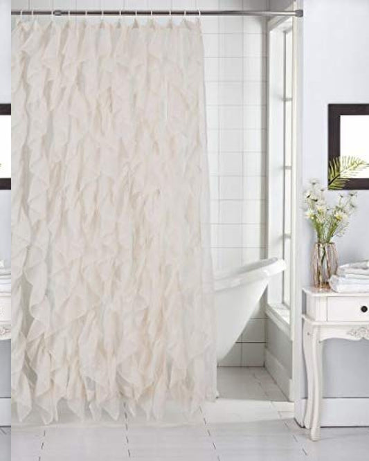 Shabby Chic Ruffled Sheer Shower Curtain Ivory 70" x 72"