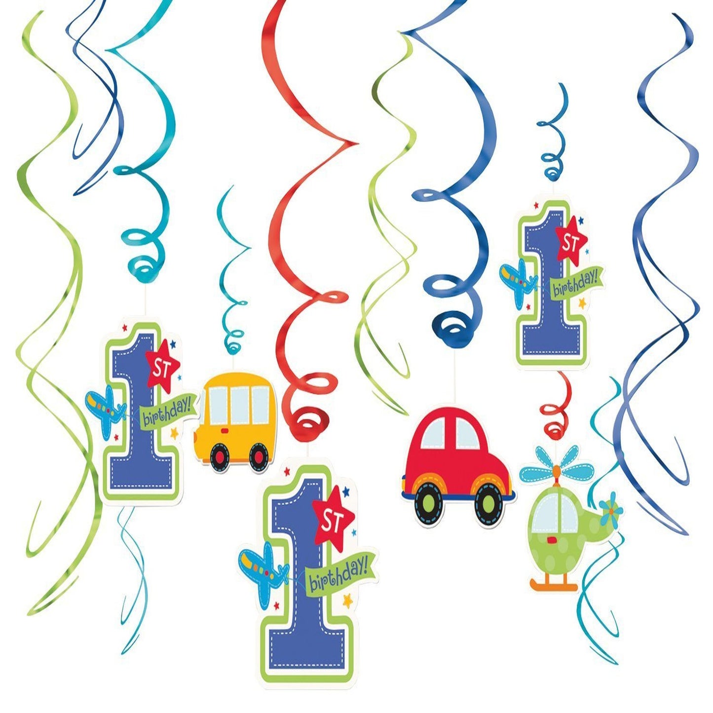Baby Boy First Birthday Swirl Decorations 12-Pack
