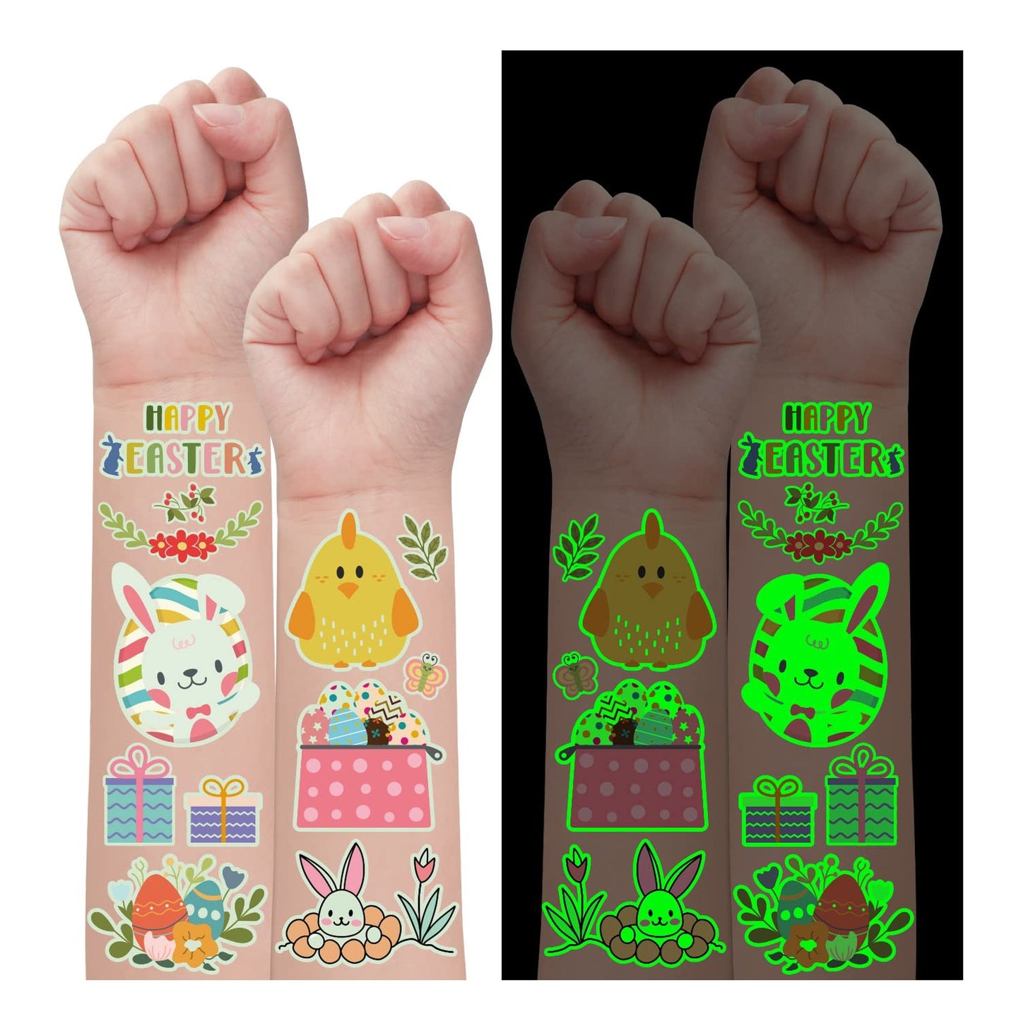 Glow Party Favors Mega Pack - 28 Sheets, 260 Styles - Fun Gifts for Boys and Girls - Basket Stuffers for Egg Hunt - Happy Party Supplies