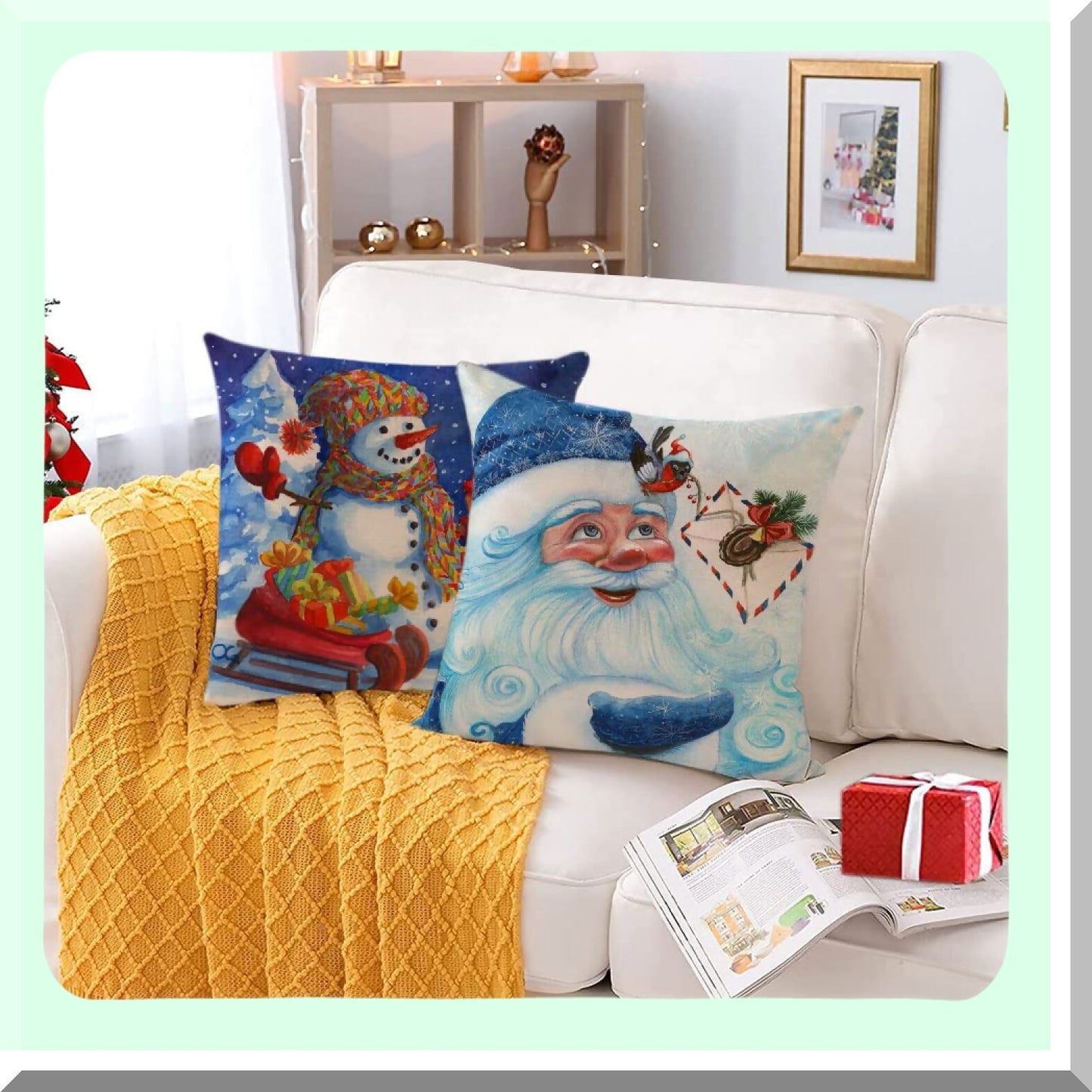 Snowman Winter Holiday Pillow Covers - Set of 4 Xmas Throw Pillows - Festive Snowman Pillow Cases for Home Outdoor Sofa - 18x18 Couch Cushion Covers