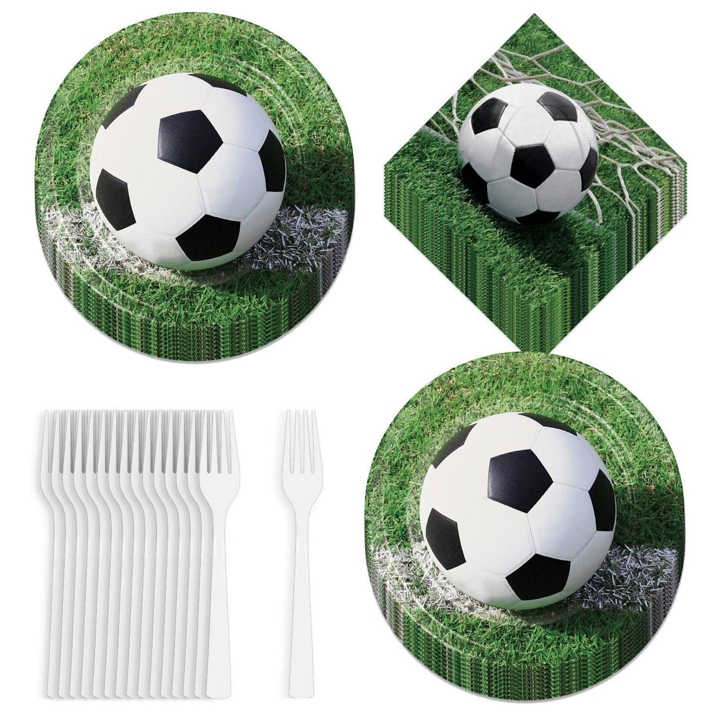 Soccer Party Supplies with Plates, Napkins, Forks for 16