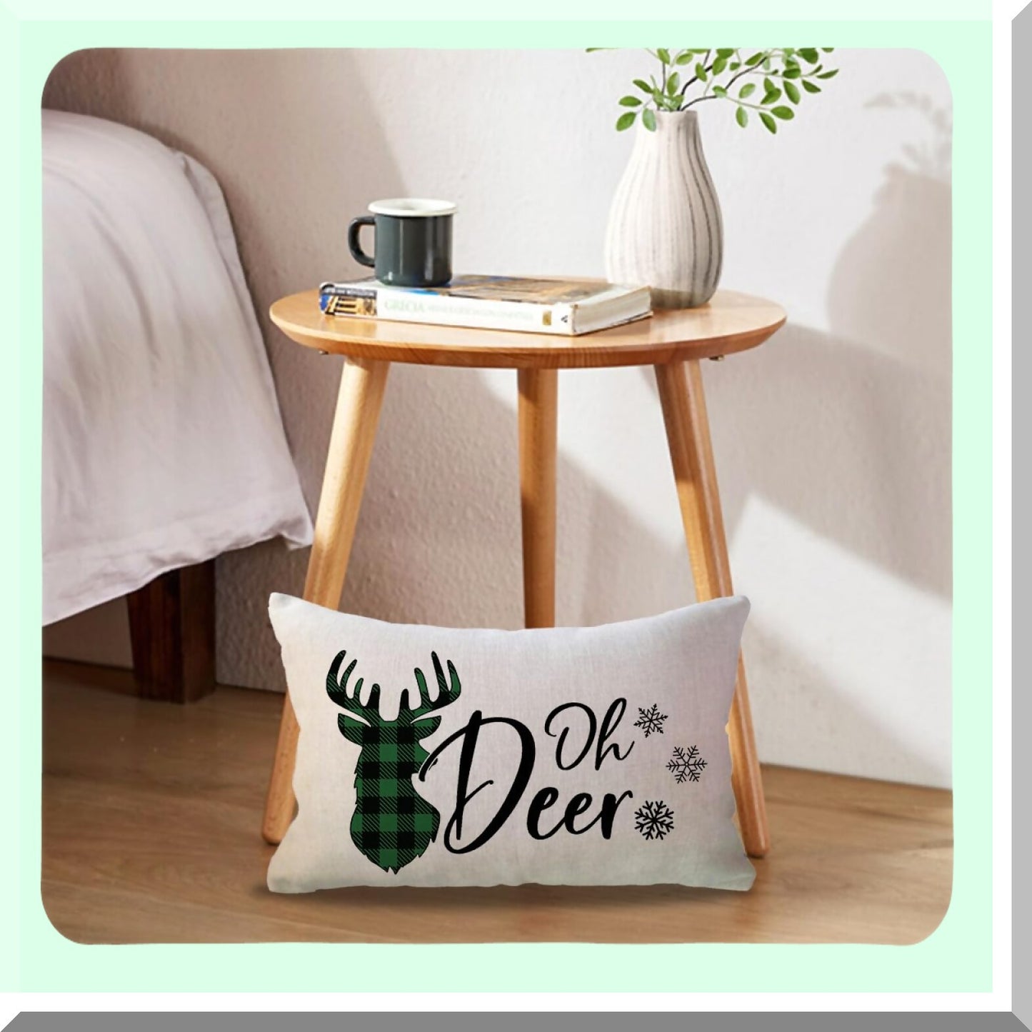 Winter Wonderland Plaid Deer Pillow Covers - Set of 2 Festive Xmas Tree Lumbar Cushion Covers for Holiday Home Decor - Green and Black Buffalo Check