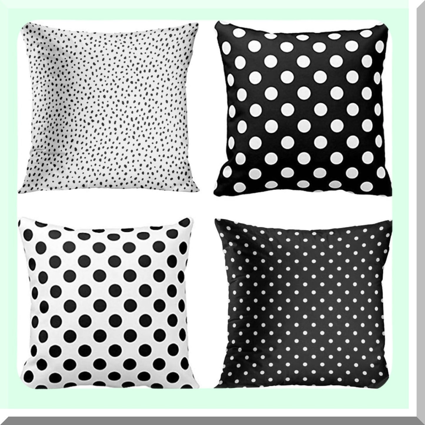 Polka Dot Abstract Decor Pillow Covers - Set of 4 Black & White Spot Structure Square 18x18 Inches - Home Decorative Pillowcases