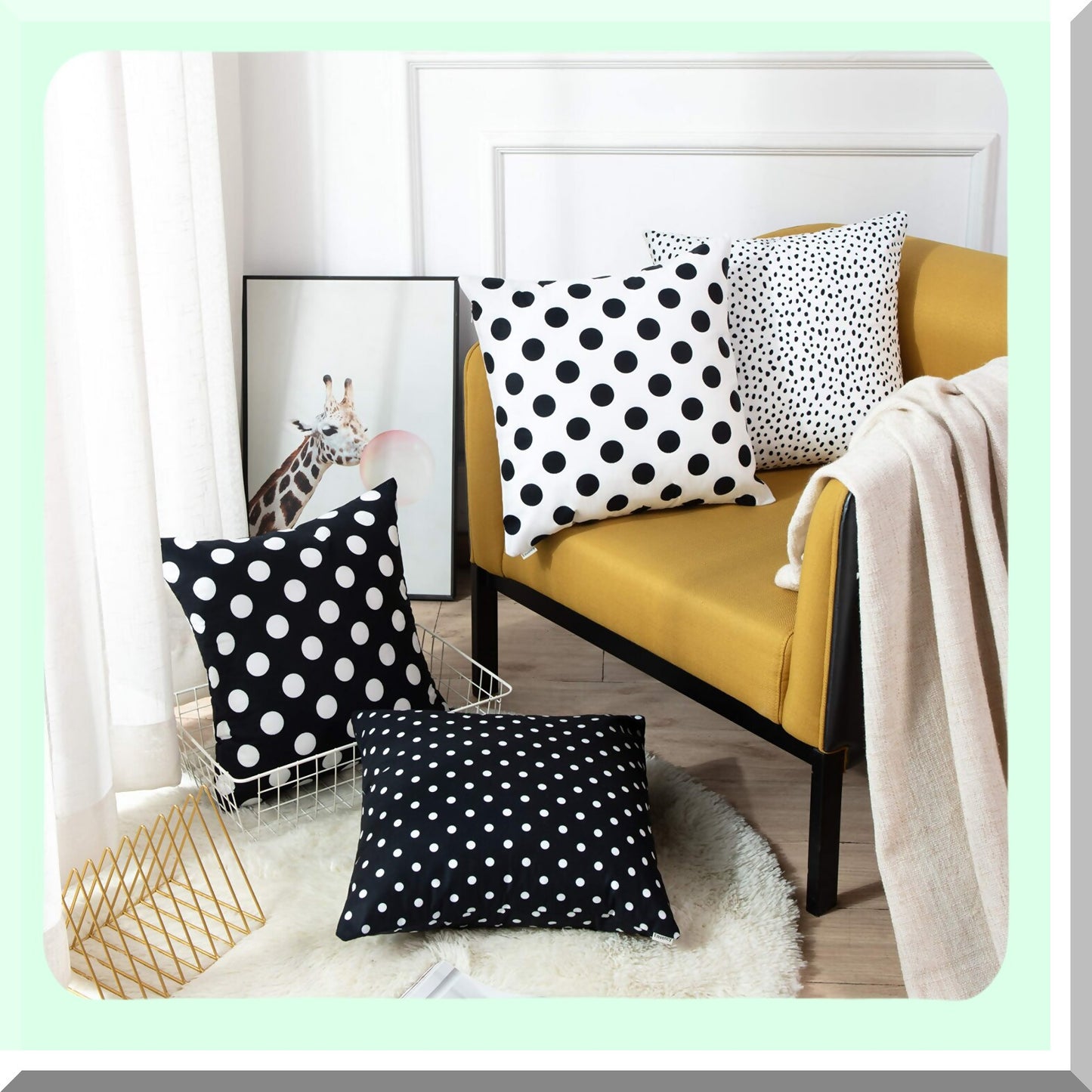 Polka Dot Abstract Decor Pillow Covers - Set of 4 Black & White Spot Structure Square 18x18 Inches - Home Decorative Pillowcases