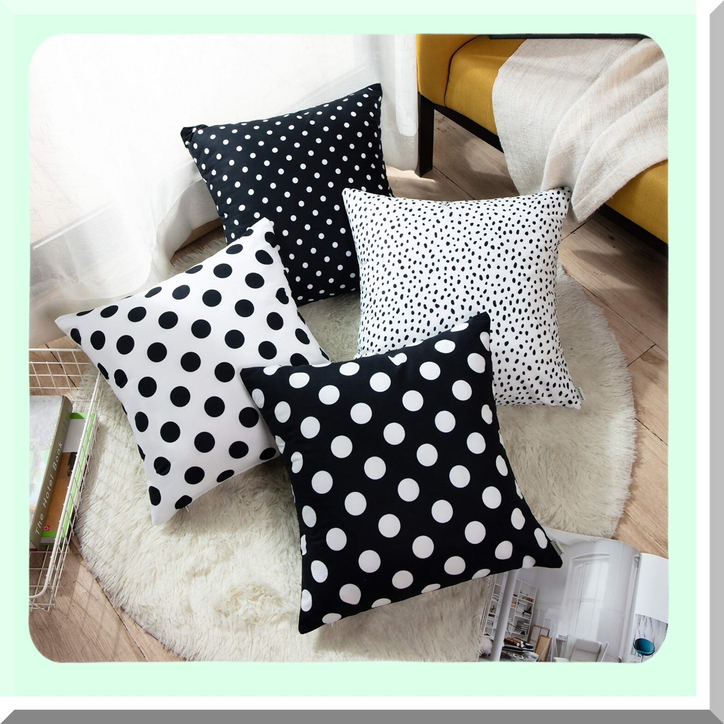 Polka Dot Abstract Decor Pillow Covers - Set of 4 Black & White Spot Structure Square 18x18 Inches - Home Decorative Pillowcases