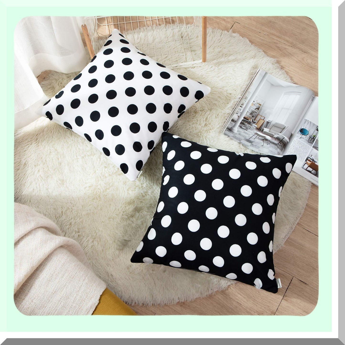 Polka Dot Abstract Decor Pillow Covers - Set of 4 Black & White Spot Structure Square 18x18 Inches - Home Decorative Pillowcases