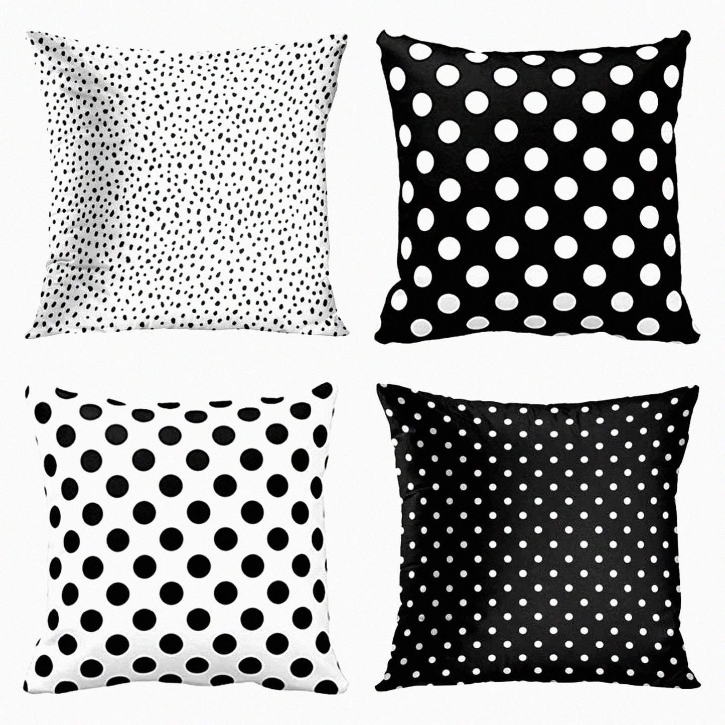 Polka Dot Abstract Decor Pillow Covers - Set of 4 Black & White Spot Structure Square 18x18 Inches - Home Decorative Pillowcases