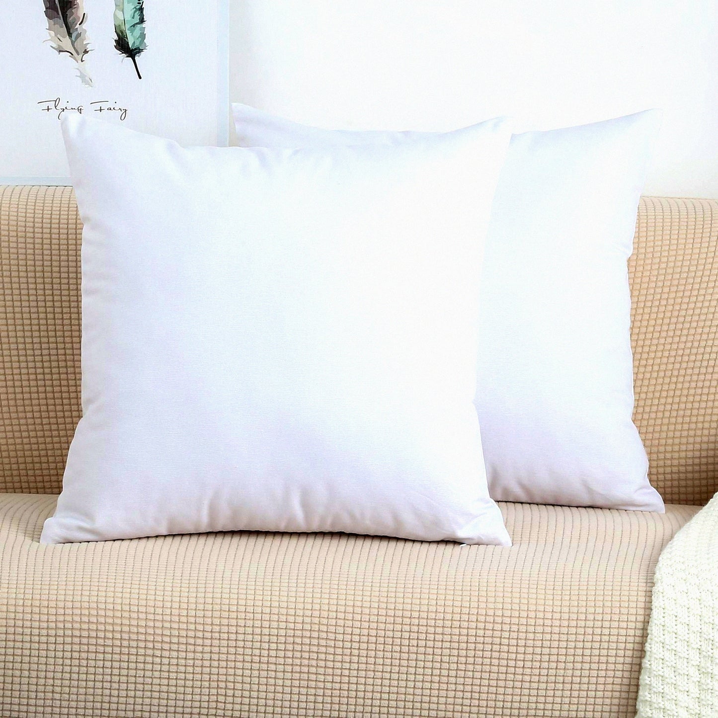 Cotton Canvas Decorative Pillow Covers - Set of 2, 18"x18", 45 Colors, Solid Cushion Covers, White, Home Decor Accent Pieces