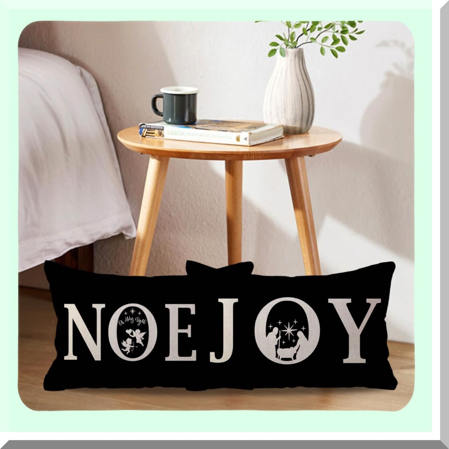 Holy Night Winter Joy Pillow Covers - Set of 2 - Christmas Cushion Cases for Couch/Sofa - Black Holiday Decor - Jesus Noel Pillowcases