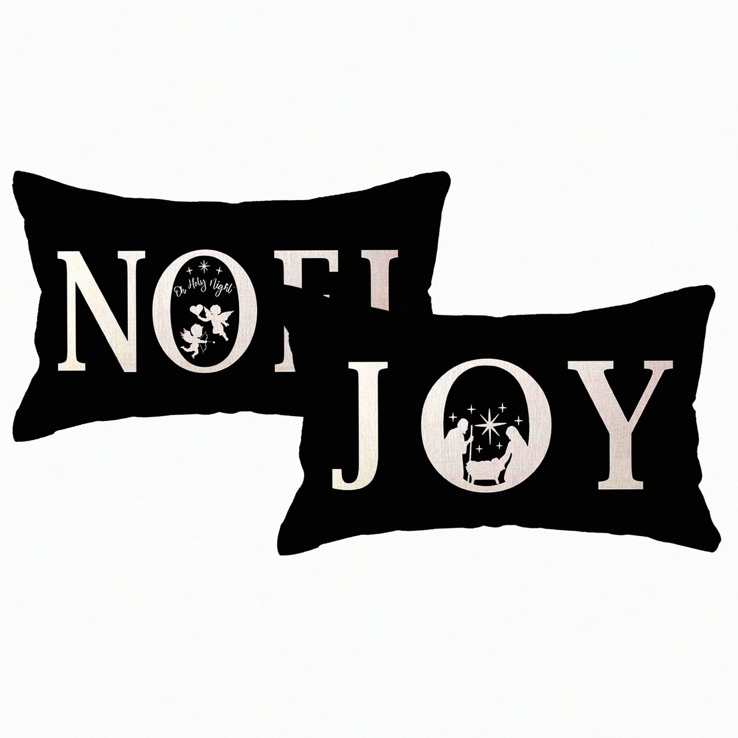 Holy Night Winter Joy Pillow Covers - Set of 2 - Christmas Cushion Cases for Couch/Sofa - Black Holiday Decor - Jesus Noel Pillowcases